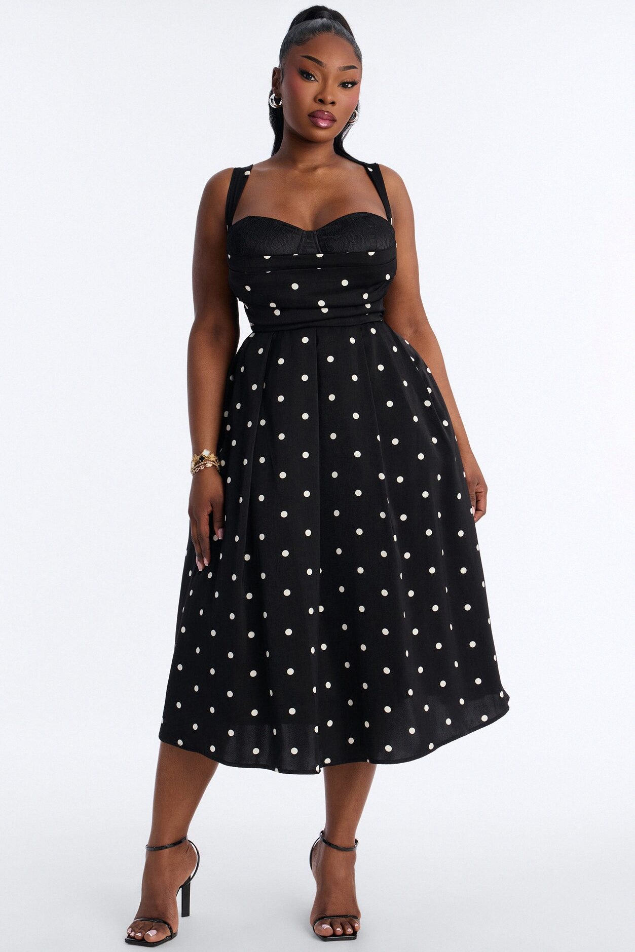 Penelope Corset Satin Midi Dress - Black/White