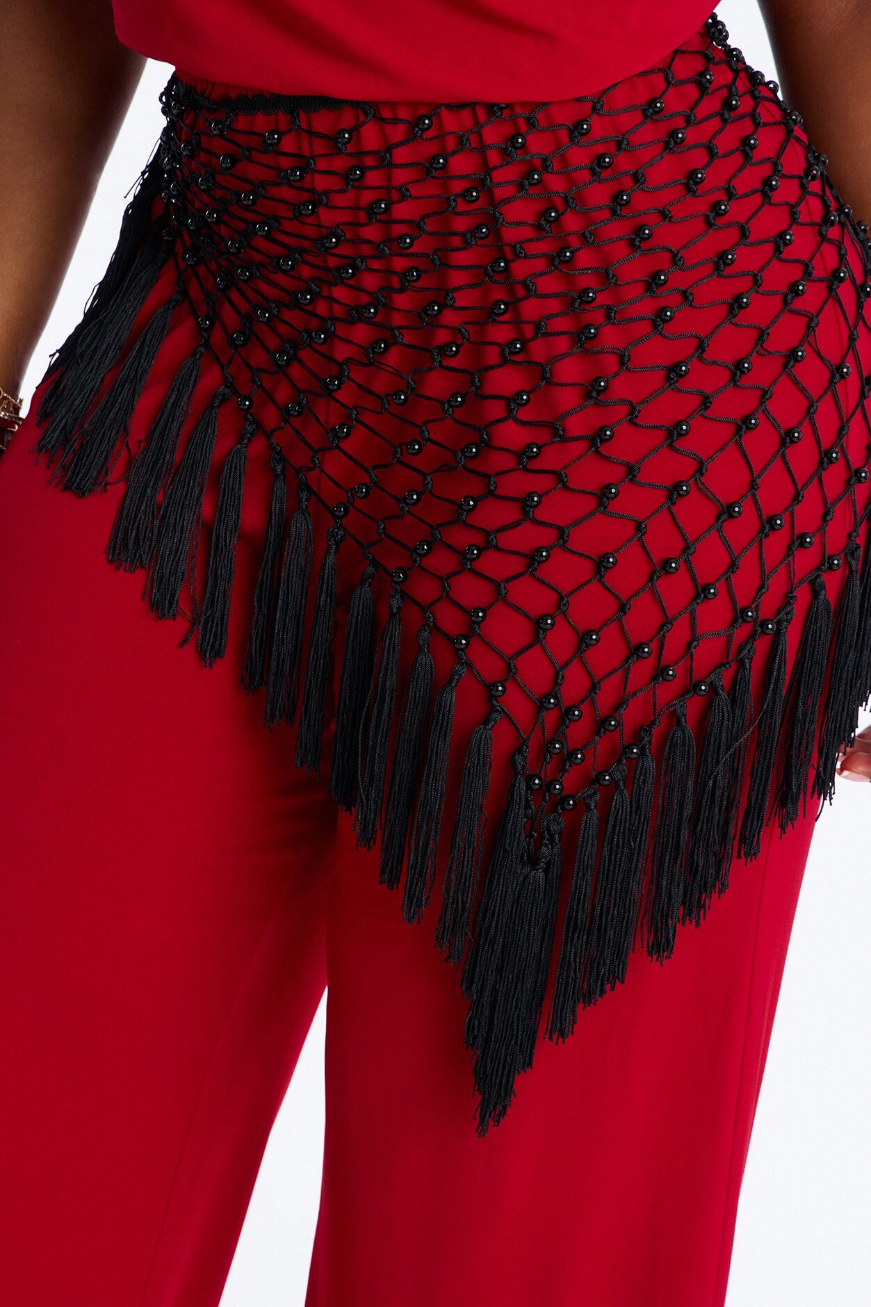 Ilaria Jumpsuit And Beaded Waist Scarf - Red