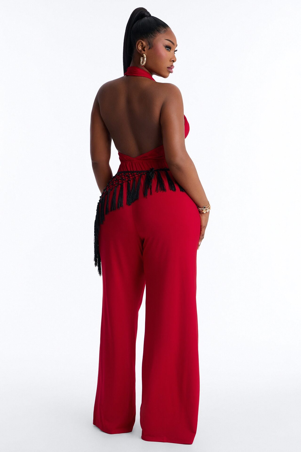Ilaria Jumpsuit And Beaded Waist Scarf - Red