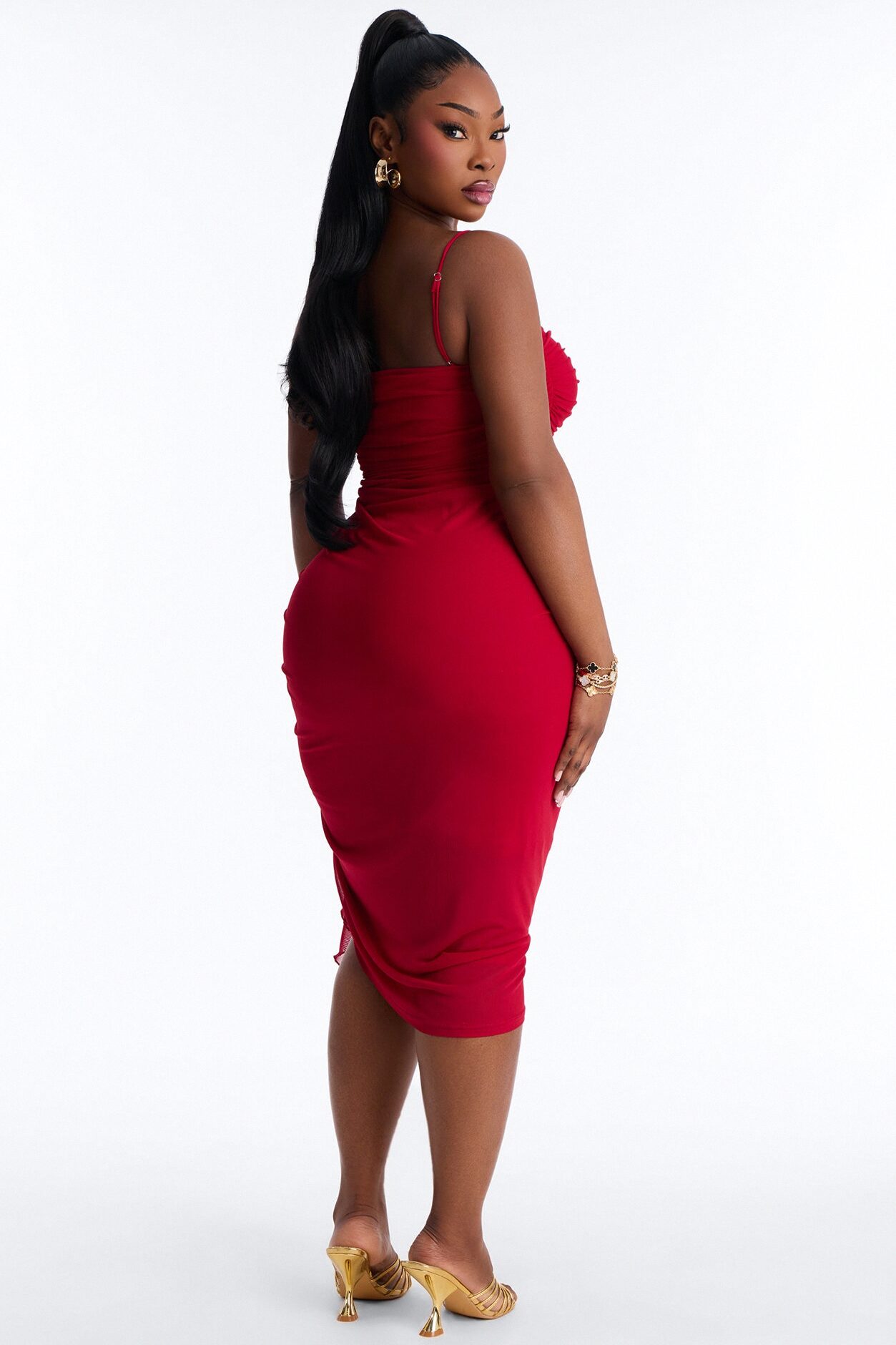 Pretty Lady Ruched Midi Dress - Red