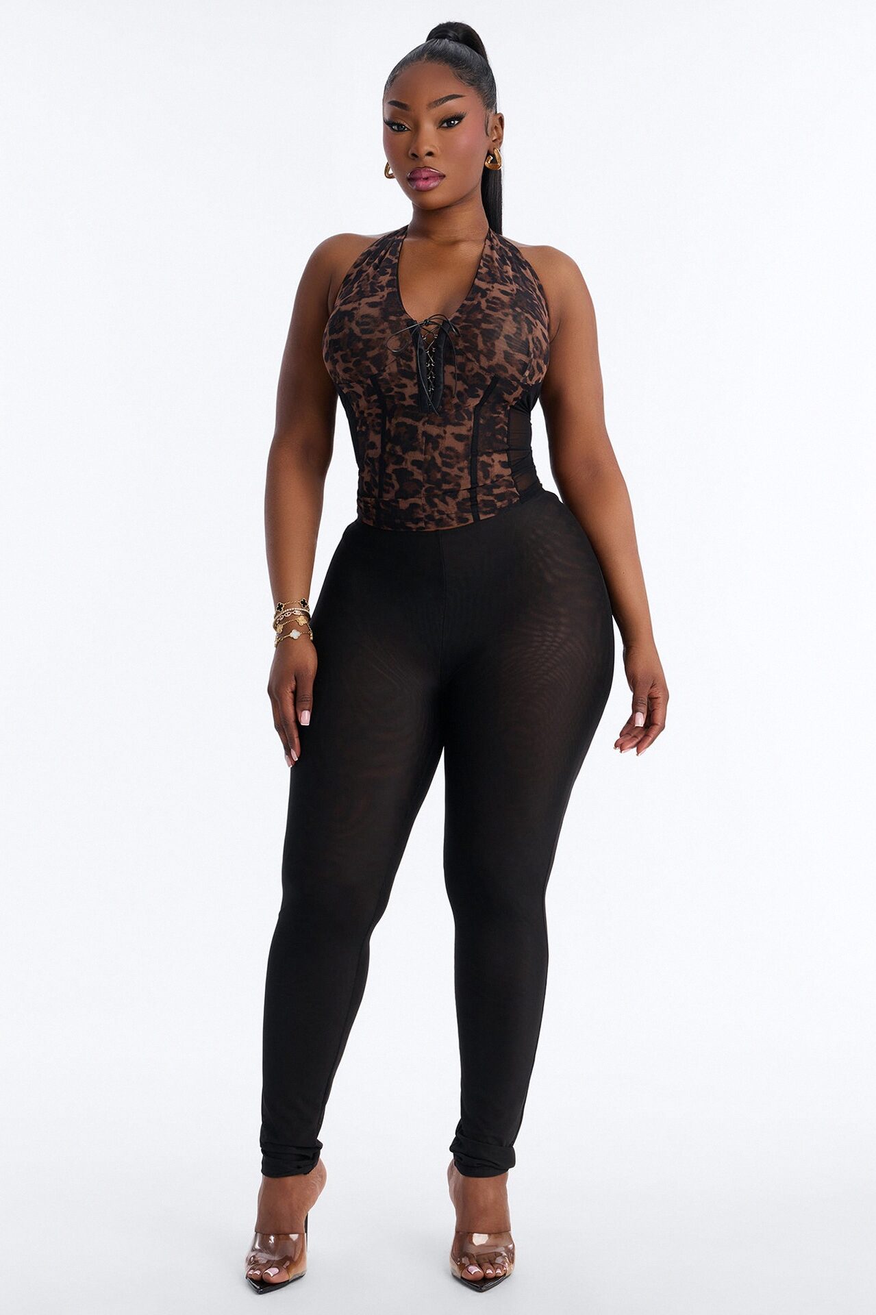 Fierce Desire Mesh Leopard Halter Top - Leopard