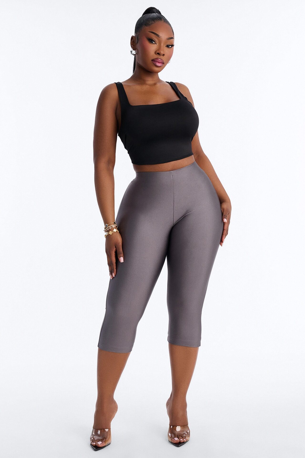 Tricot Low Rise Clean Waistband Capri Legging - Charcoal