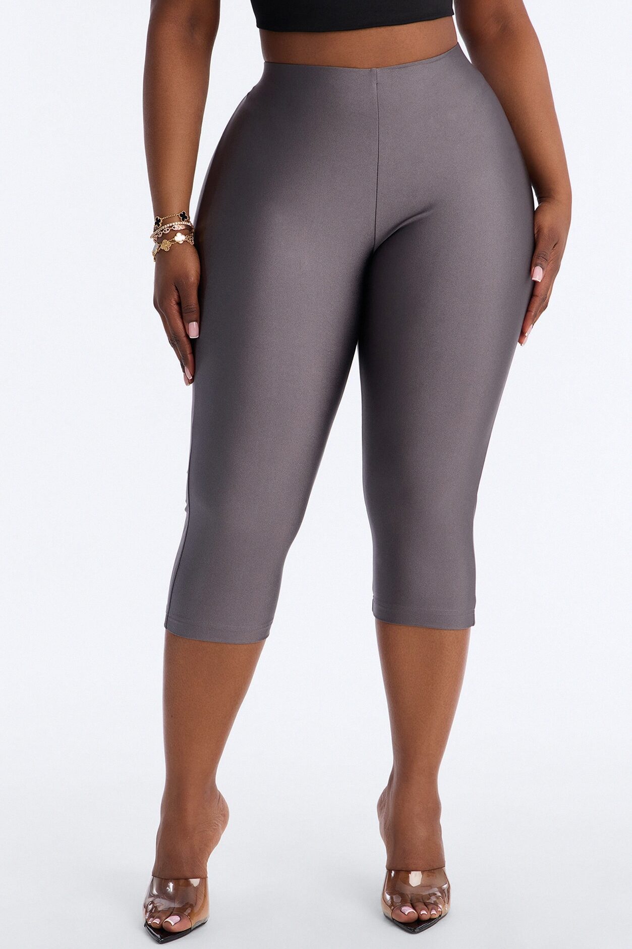 Tricot Low Rise Clean Waistband Capri Legging - Charcoal