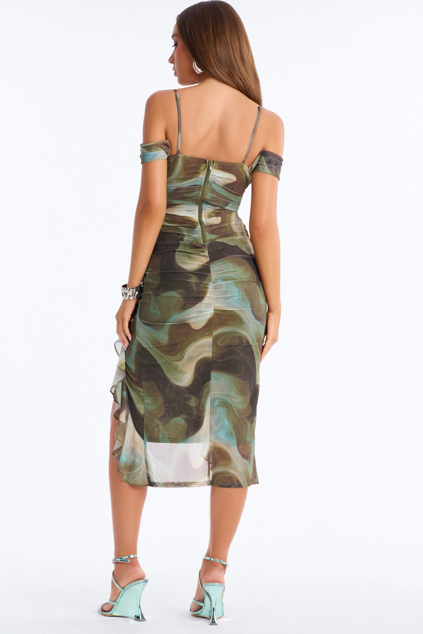 Harley Tie Dye Mesh Midi Dress - Green/combo