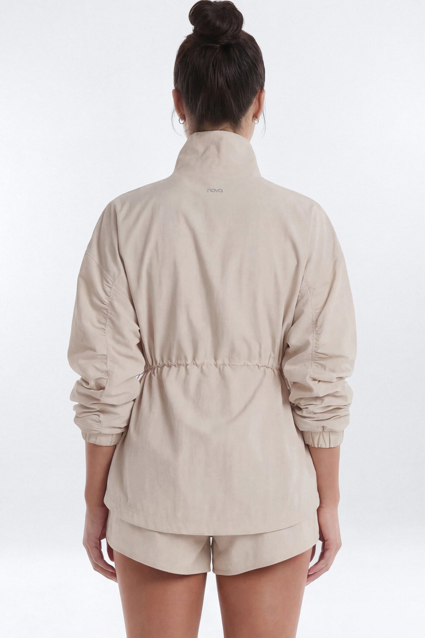 CoreNylon Ruched Mock Neck Jacket - Oat Milk