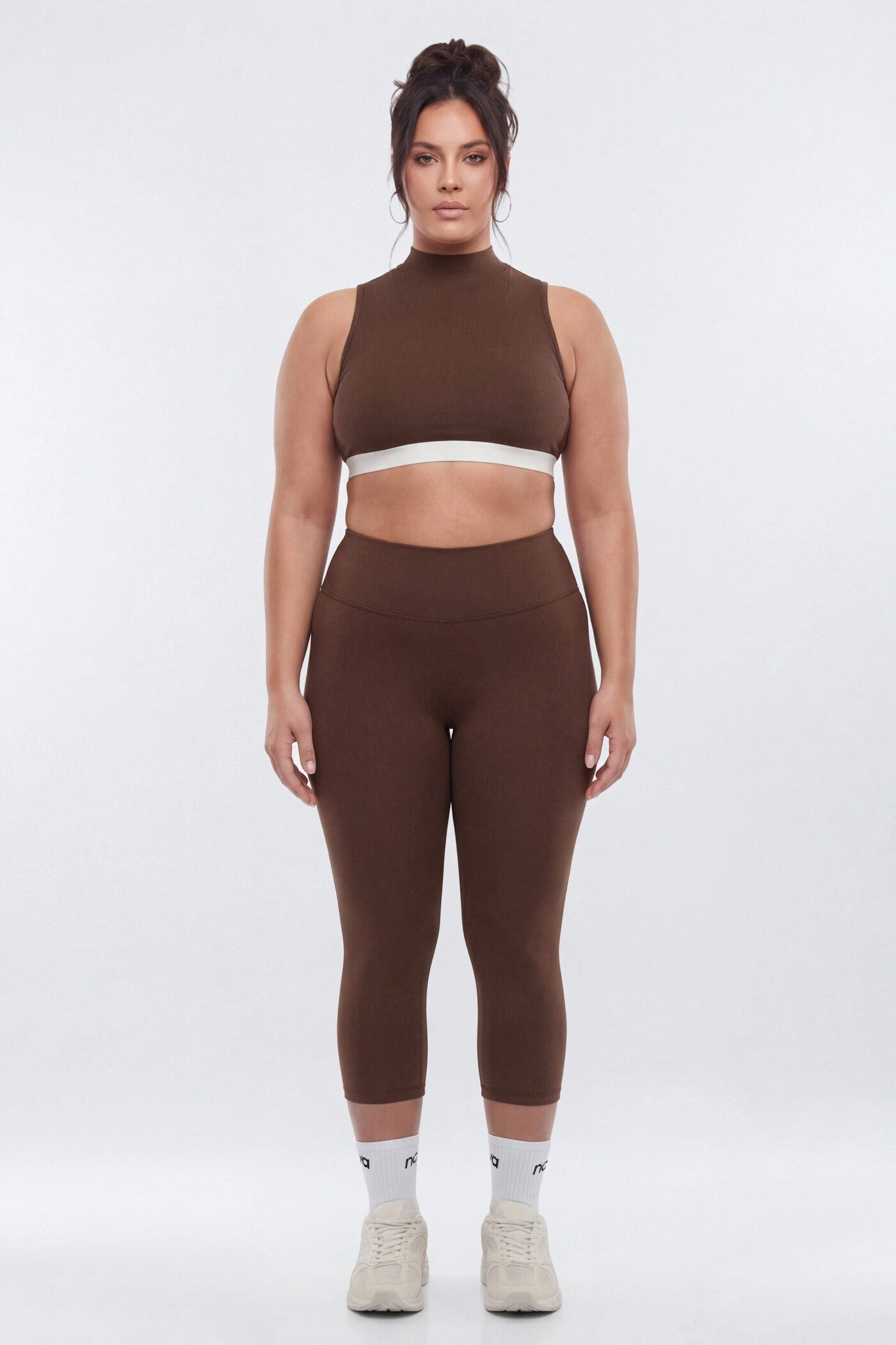 CloudForm™ High Neck Contrast Sports Top - Brown Combo