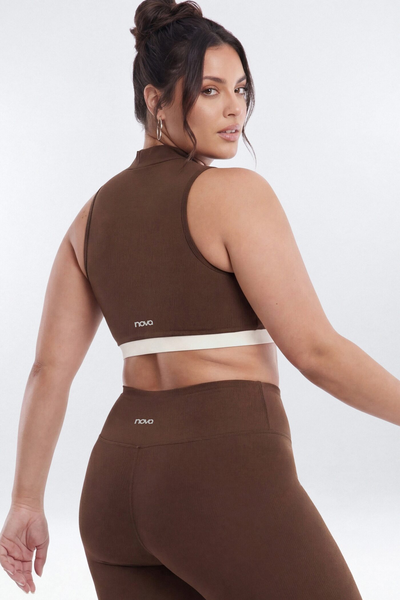 CloudForm™ High Neck Contrast Sports Top - Brown Combo