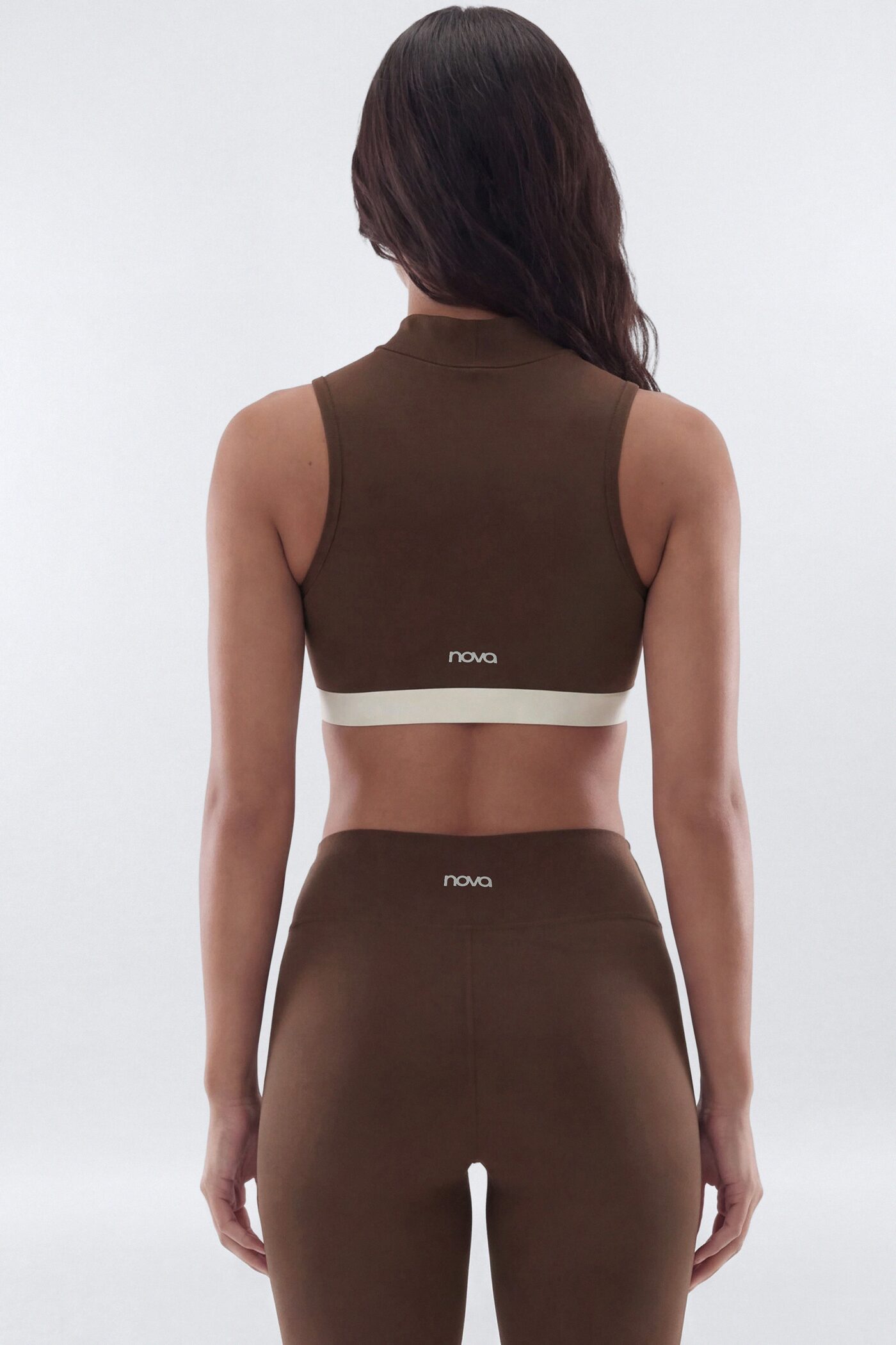 CloudForm™ High Neck Contrast Sports Top - Brown Combo