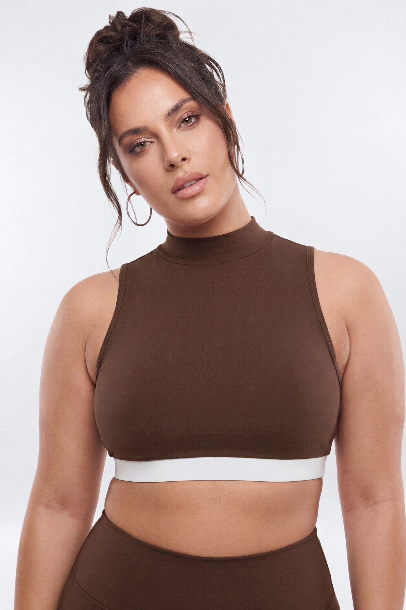 CloudForm™ High Neck Contrast Sports Top - Brown Combo