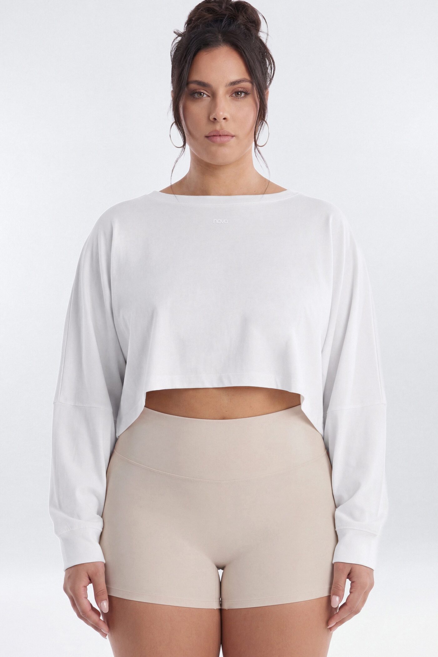 Cotton Jersey Long Sleeve Cropped Top - Bright White