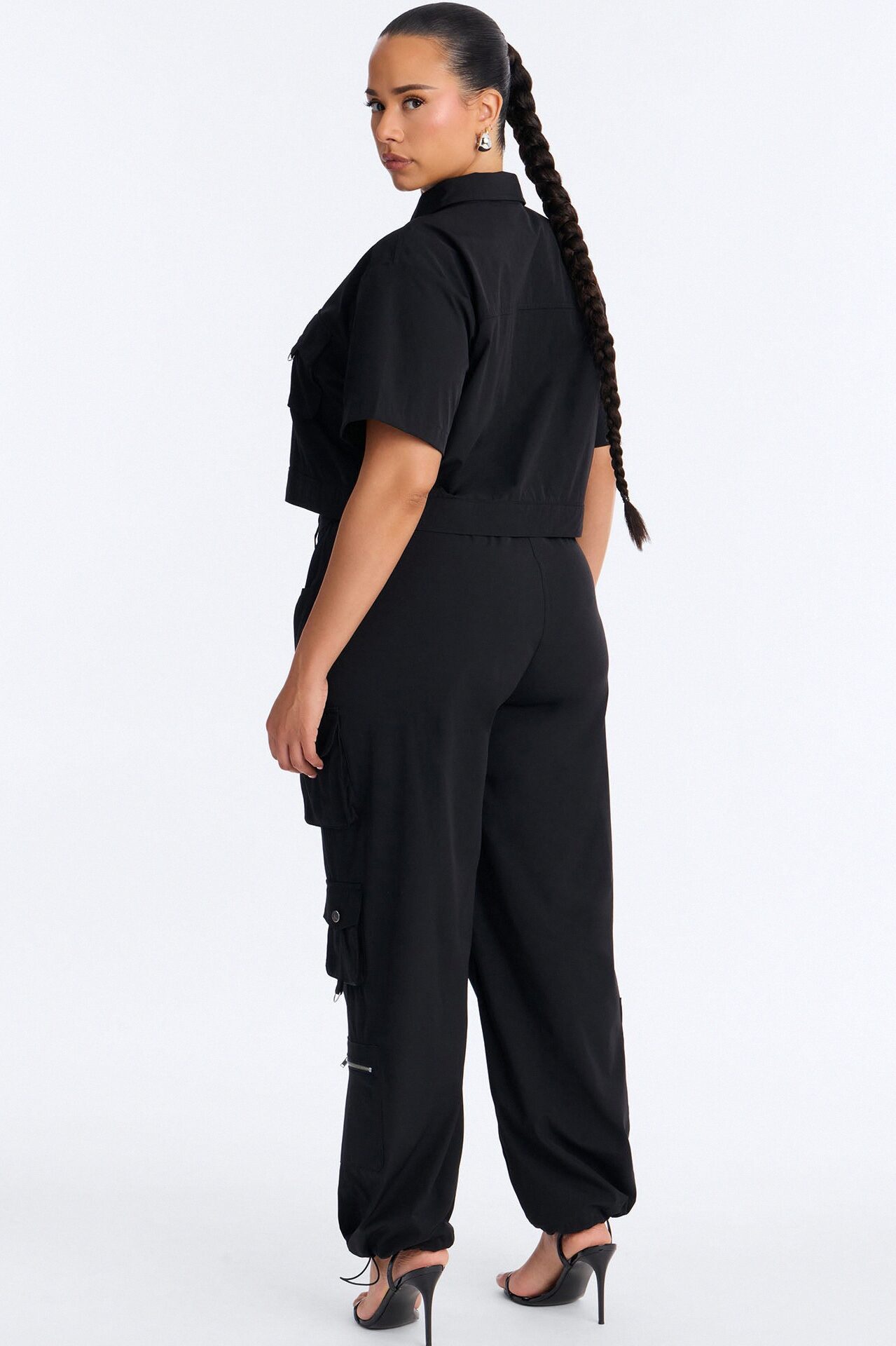 Nessa Nylon Cargo Pant Set - Black