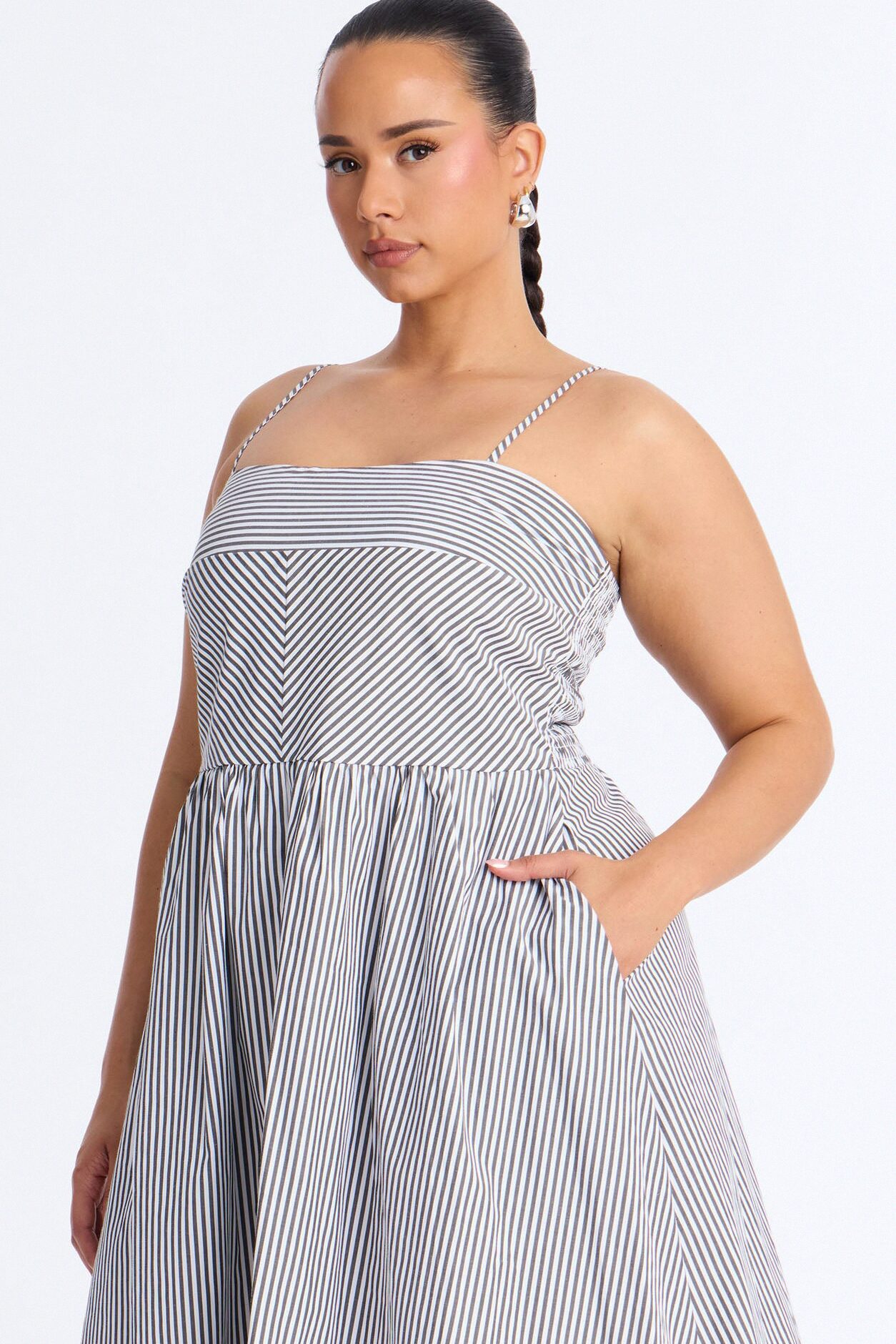 Sadie Striped Poplin Midi Dress - Black/White