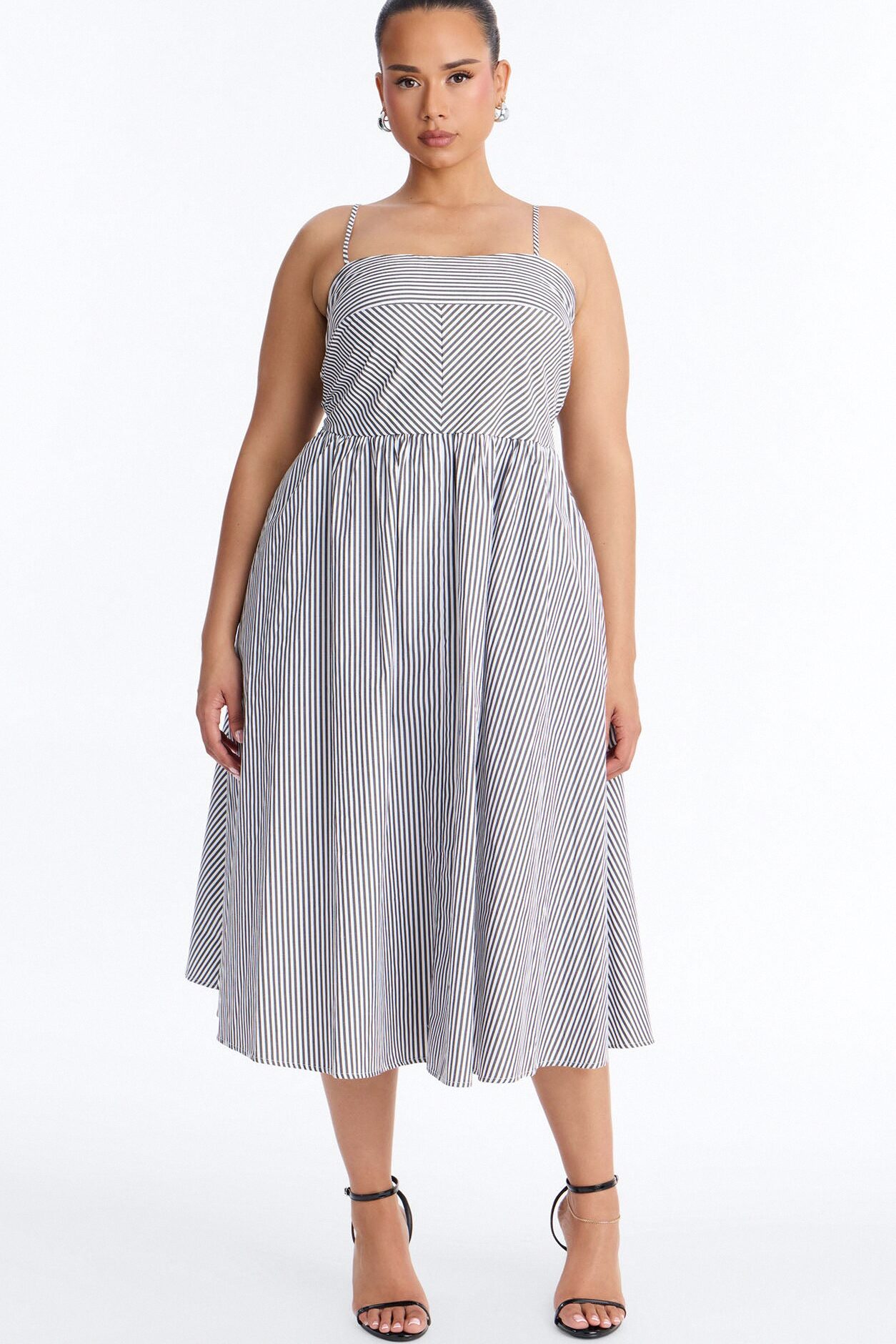 Sadie Striped Poplin Midi Dress - Black/White