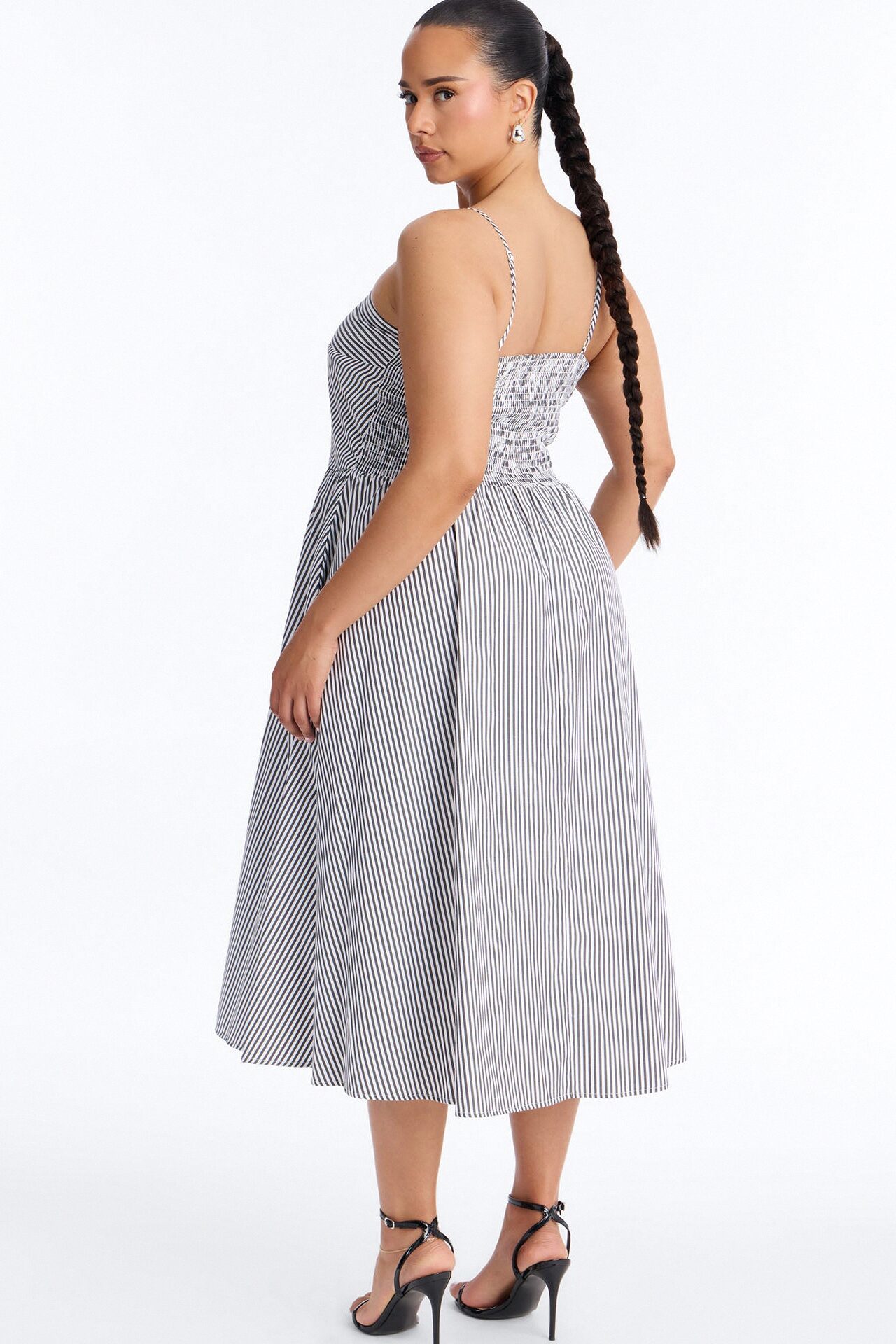 Sadie Striped Poplin Midi Dress - Black/White