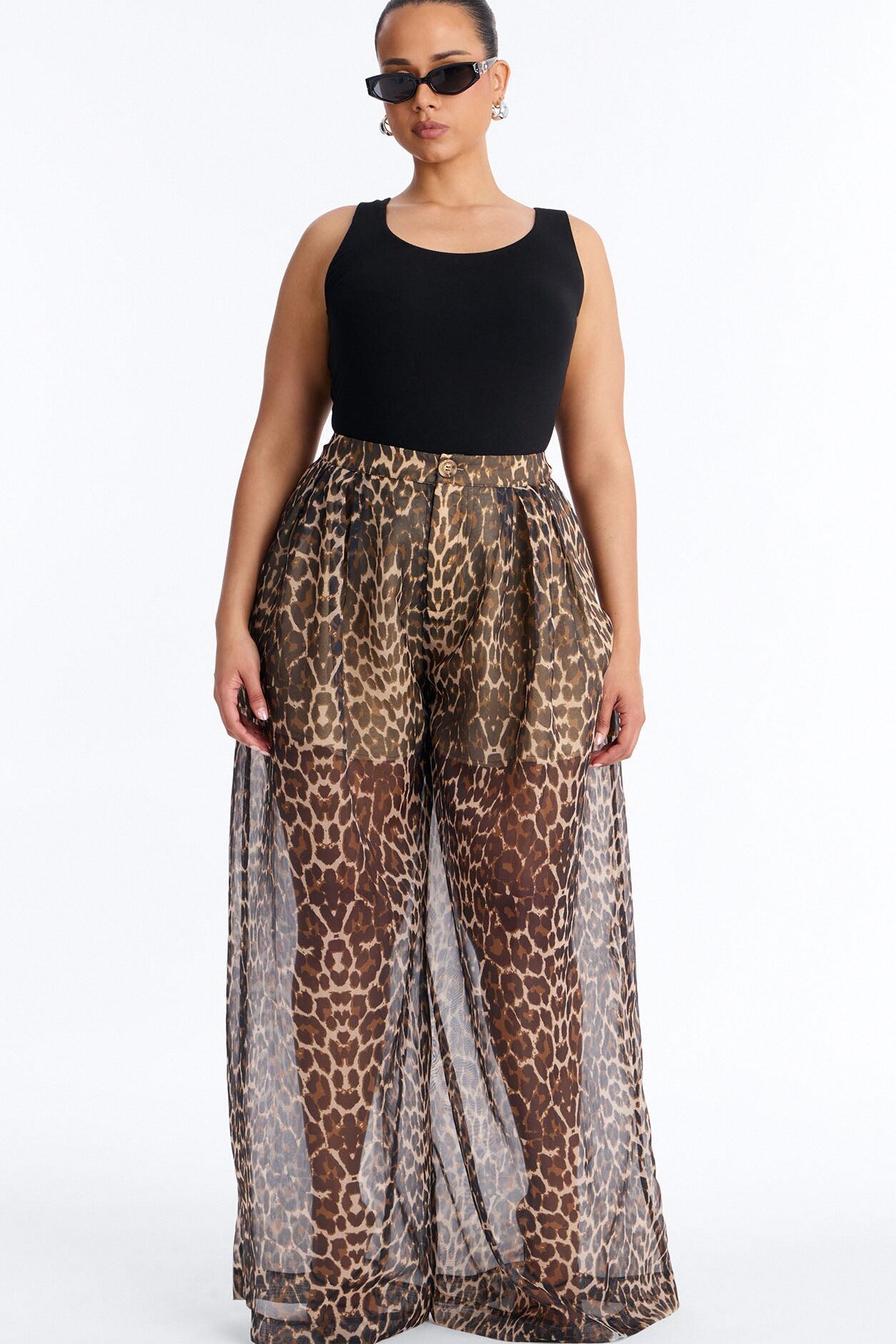 Hollie Wide Leg Leopard Organza Pant - Leopard