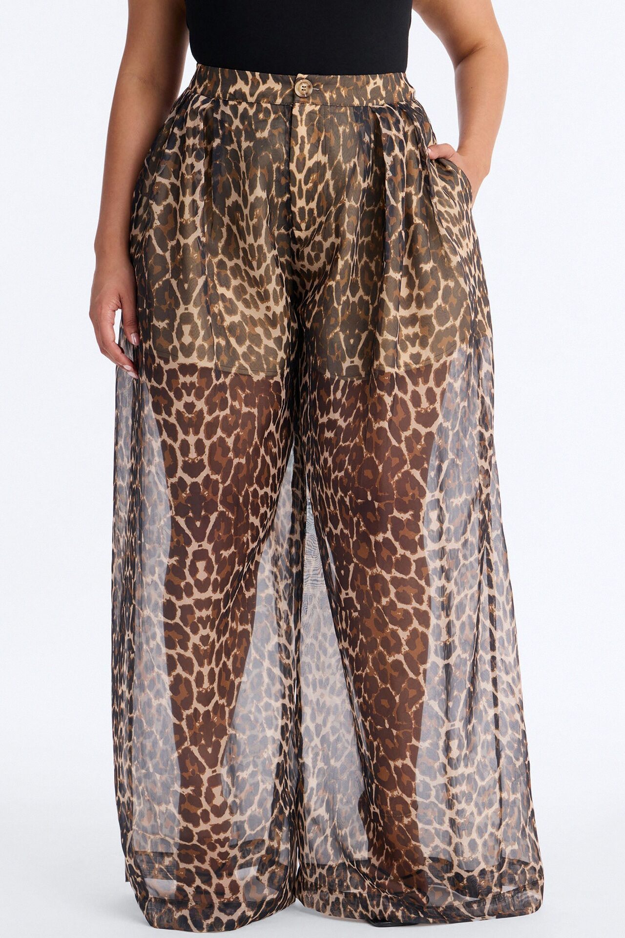 Hollie Wide Leg Leopard Organza Pant - Leopard