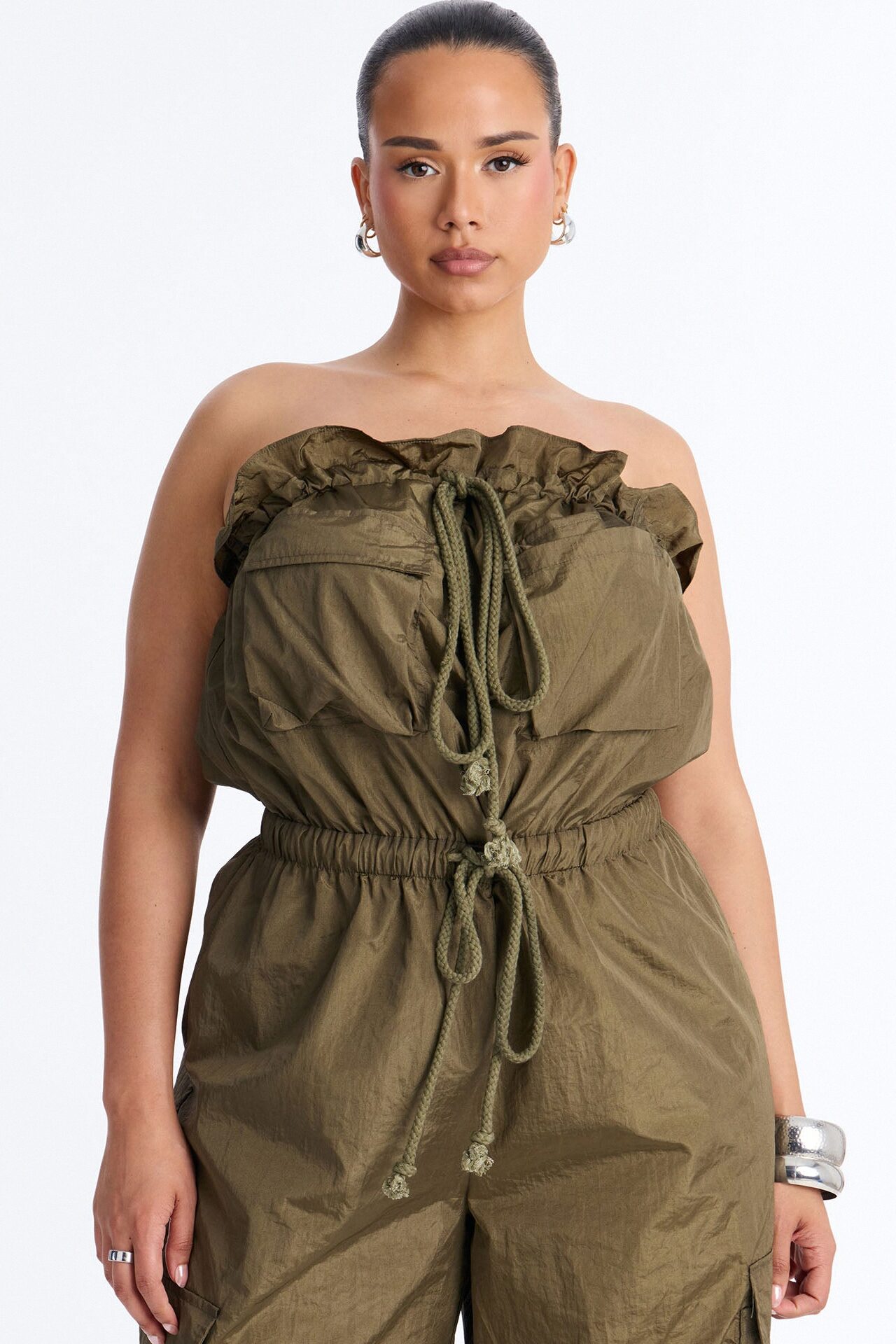 Bria Cargo Nylon Jumpsuit - Olive