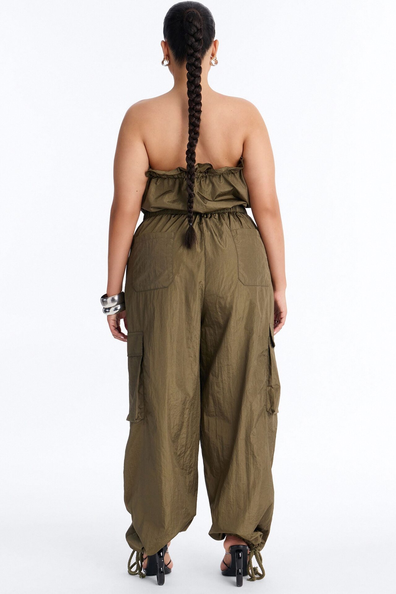 Bria Cargo Nylon Jumpsuit - Olive