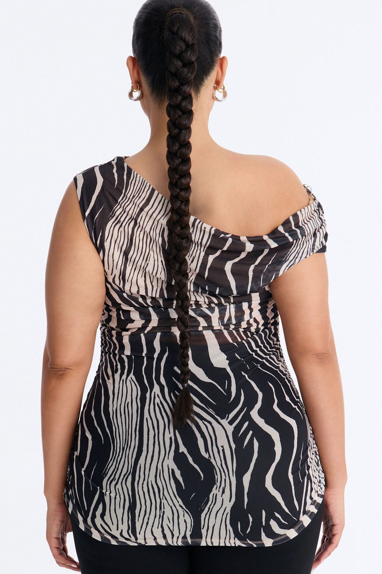 Zienna Mesh Off Shoulder Short Sleeve Top - Black/combo