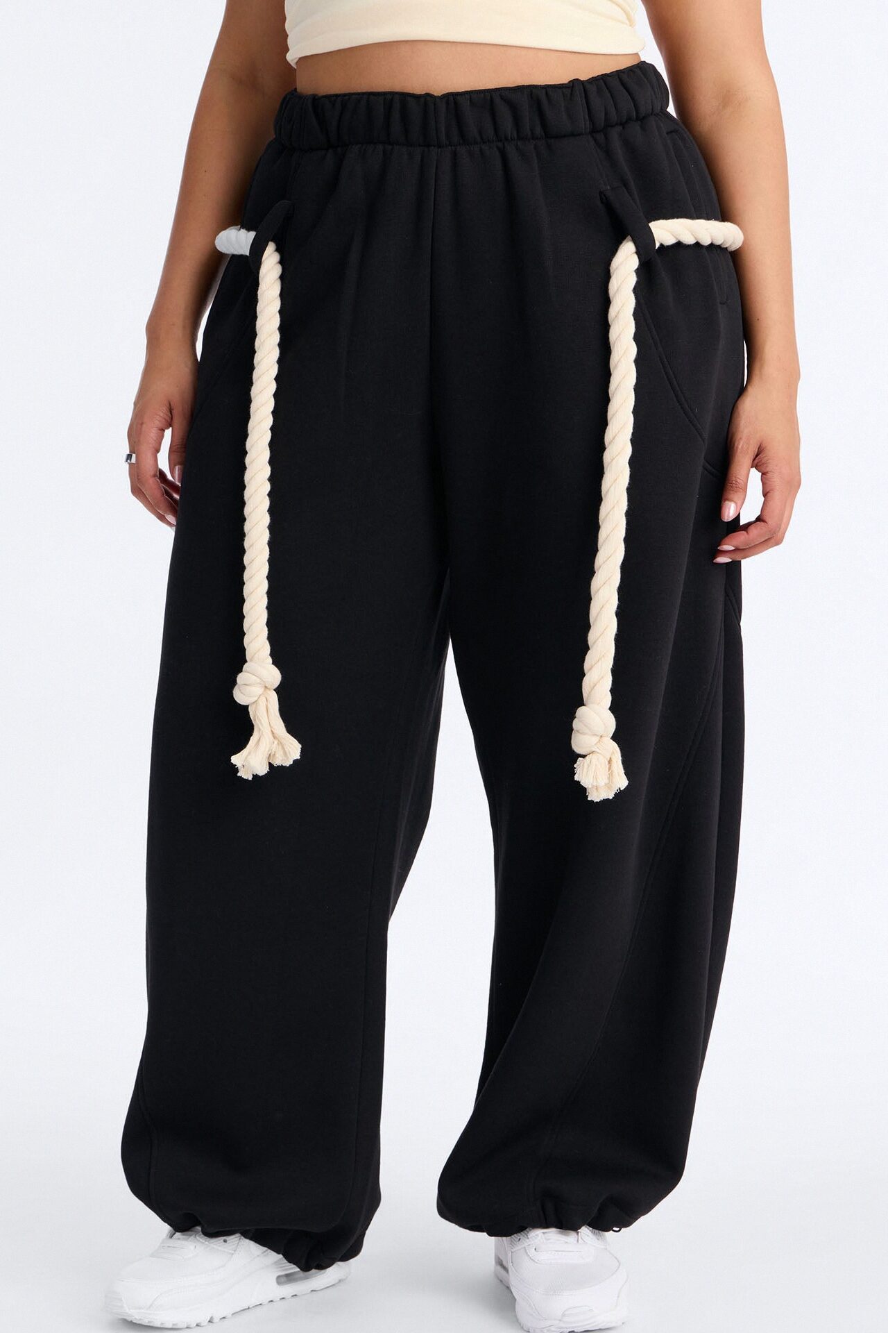 Rope Me In Baggy Barrel Sweatpants - Black