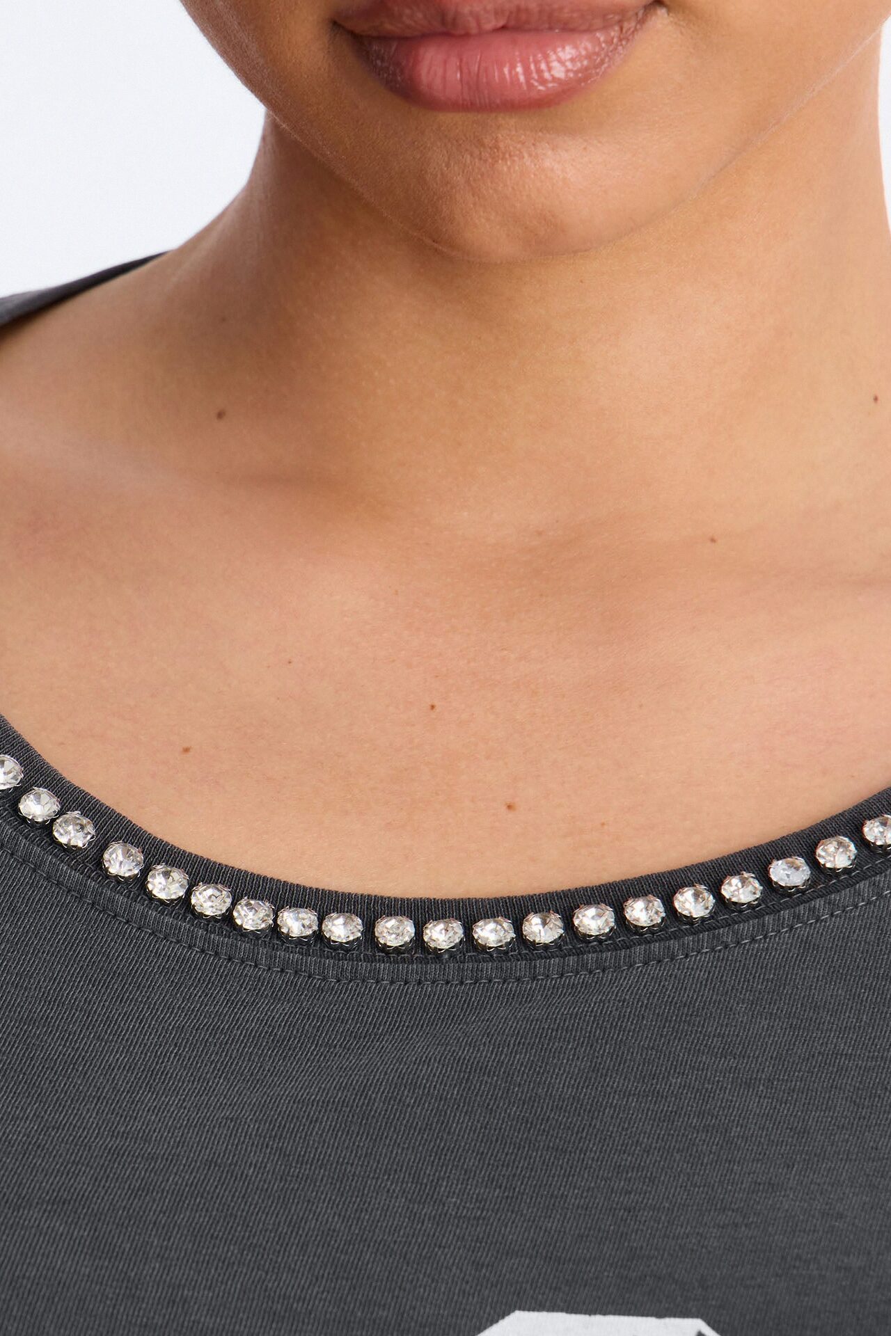 ACDC Jeweled Neck Washed Tee - Black Wash