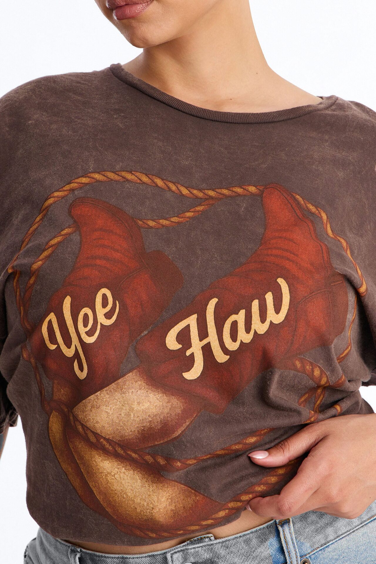 Yee Haw Washed Tee - Dark Brown