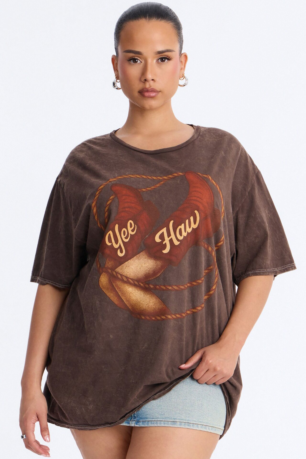 Yee Haw Washed Tee - Dark Brown