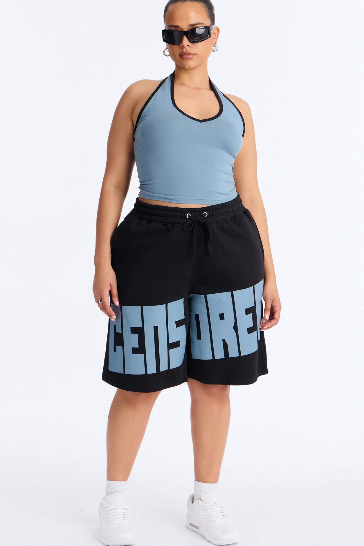 Censored Behavior Halter Fleece Short Set - Black/combo