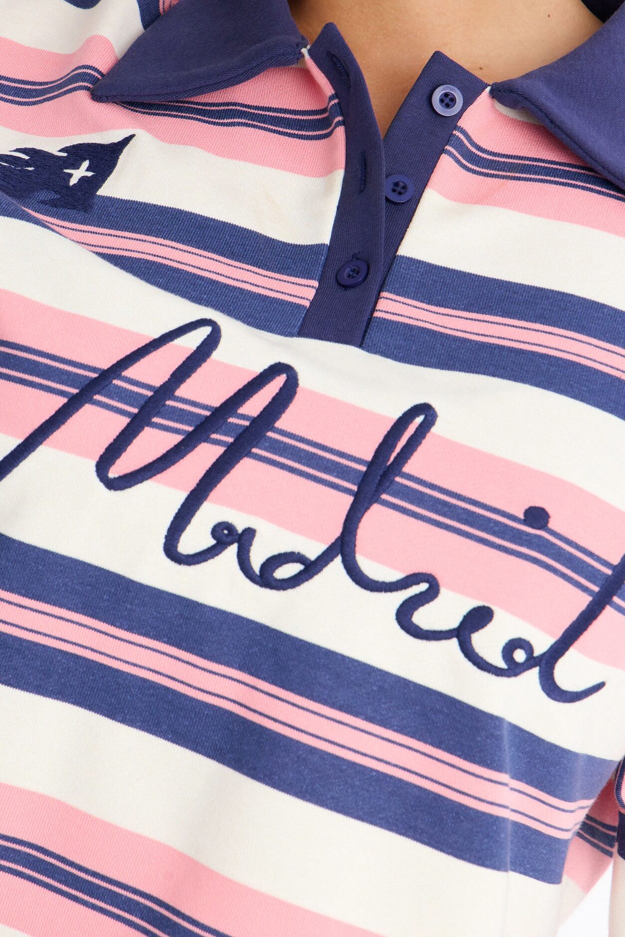 Madrid Stripe Cropped Polo Top - Navy/combo