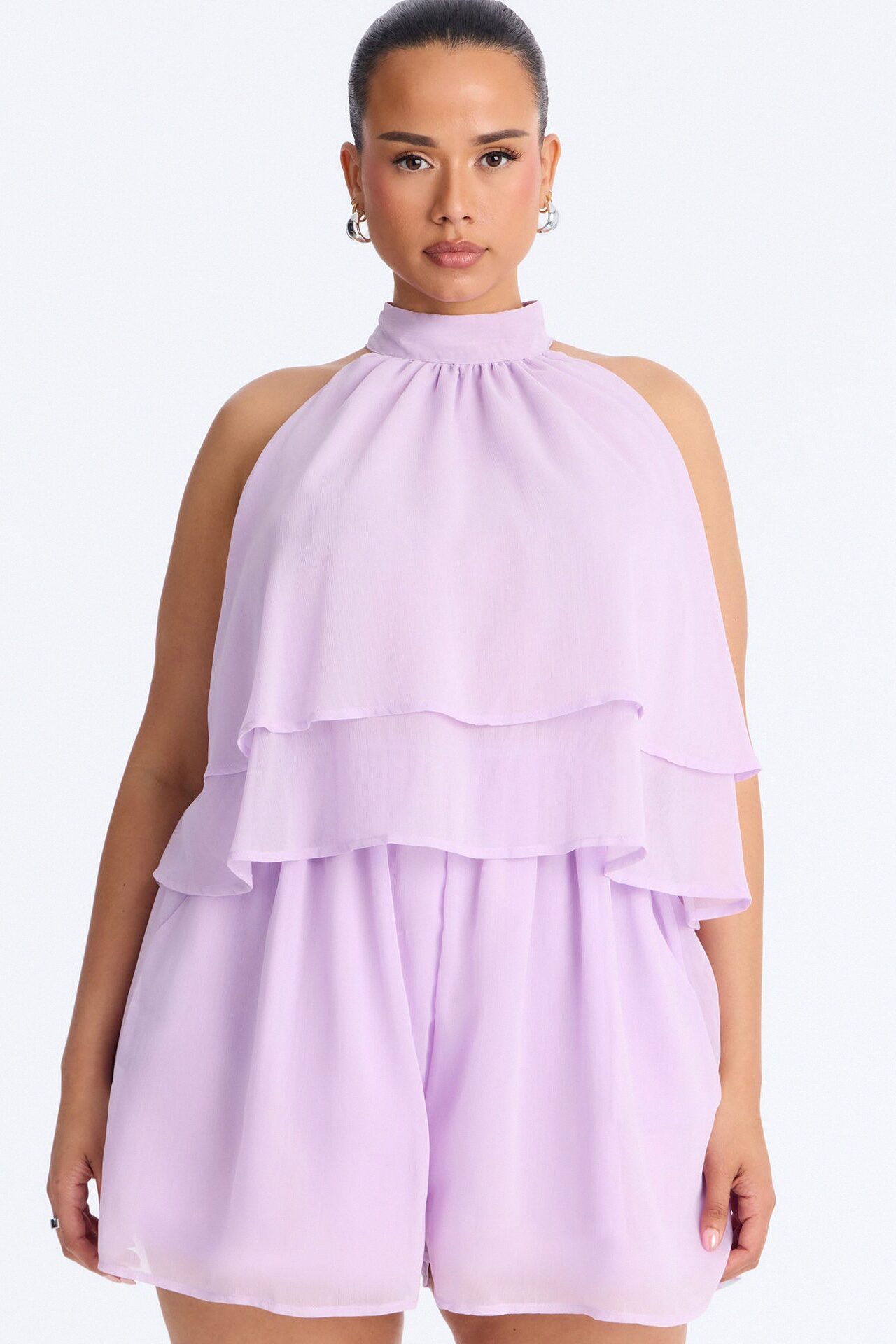 Josephine Chiffon Ruffle Romper - Lilac