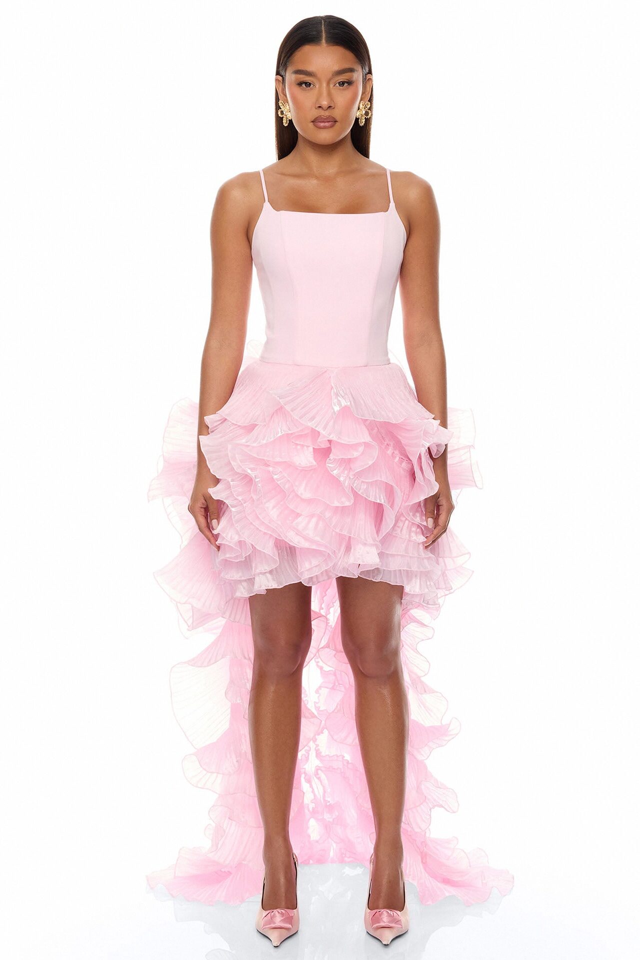 So Popular High Low Ruffle Gown - Pink