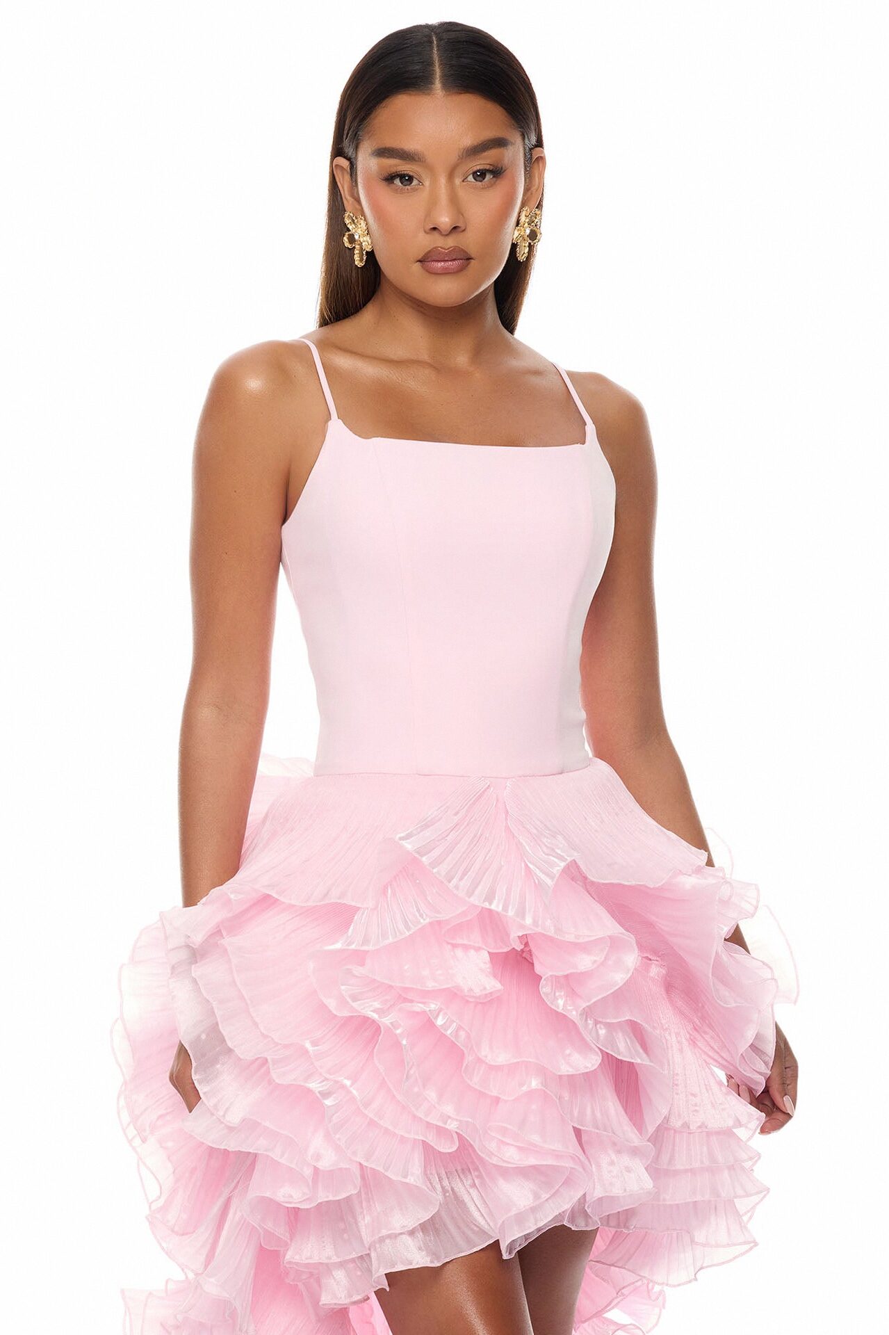 So Popular High Low Ruffle Gown - Pink