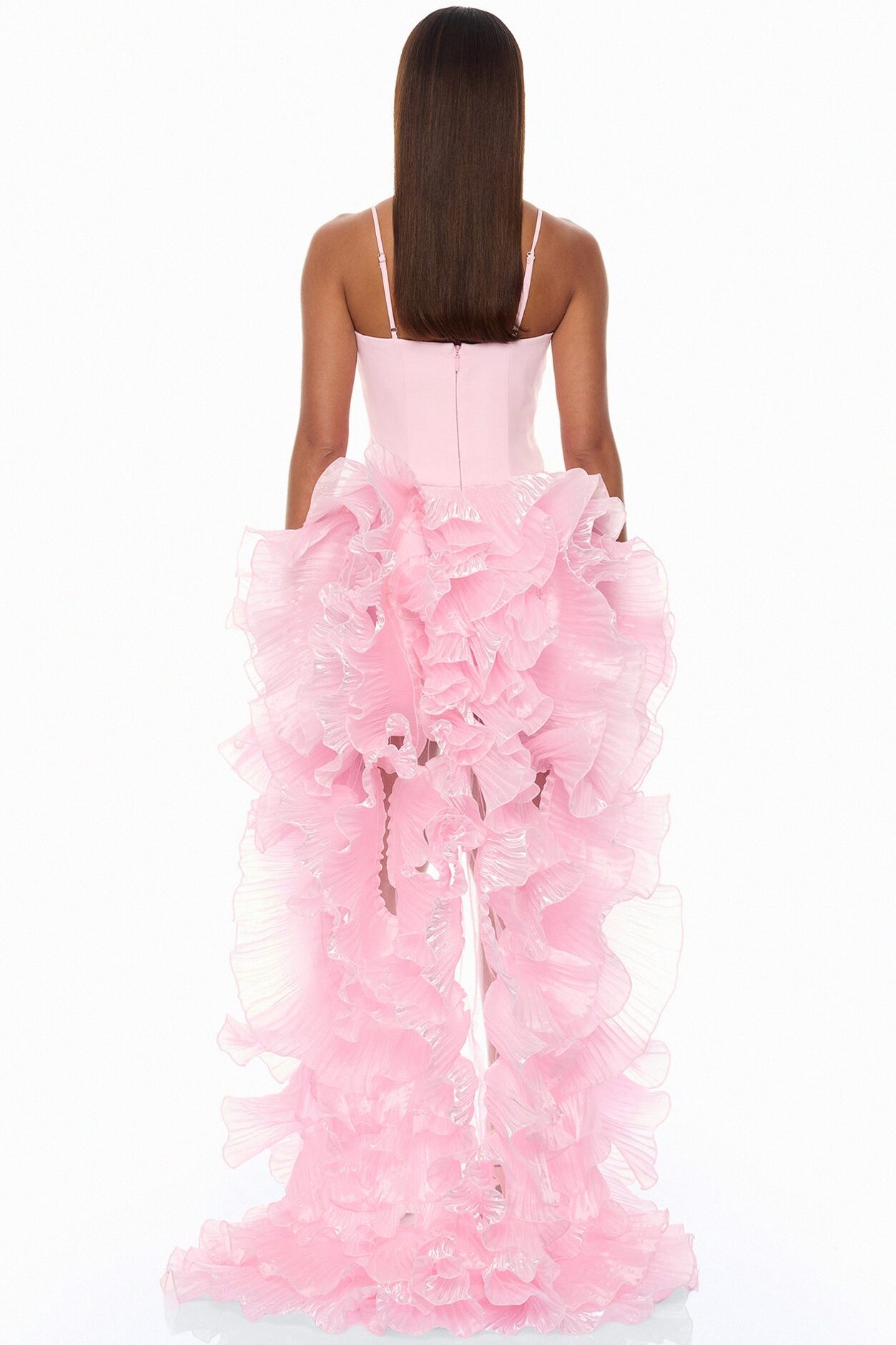 So Popular High Low Ruffle Gown - Pink