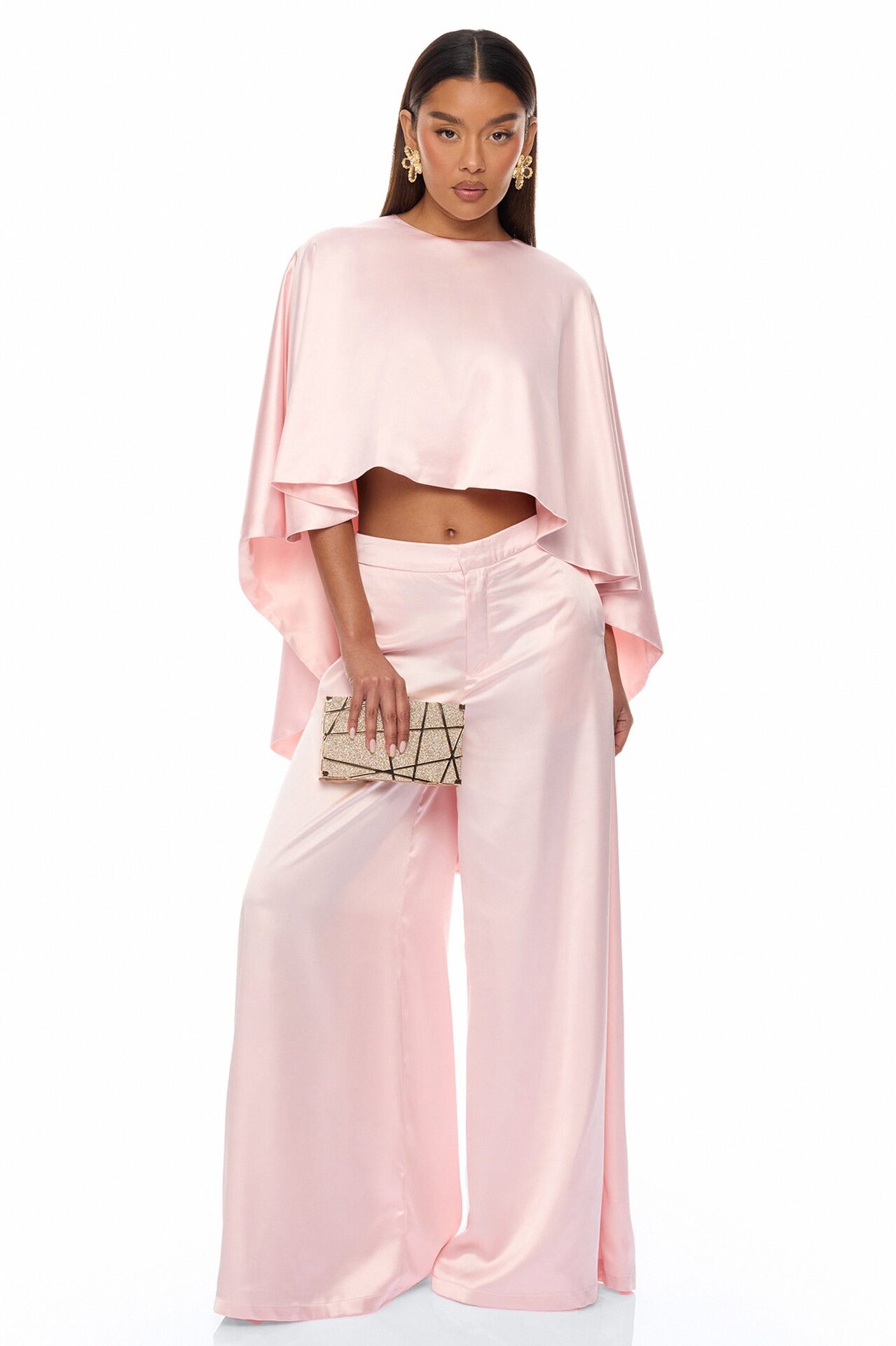 Zarah Draped Satin Pant Set - Light Pink