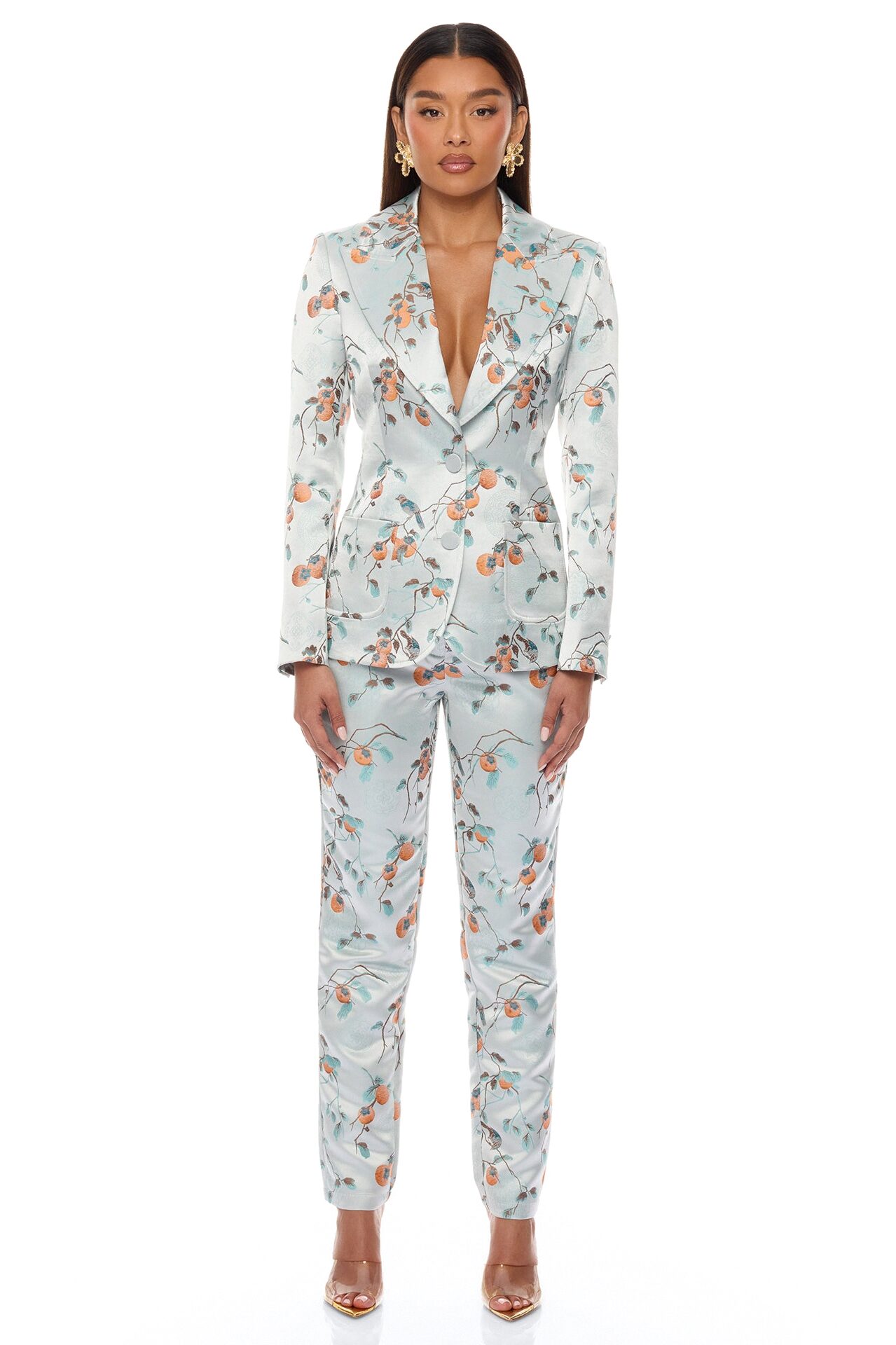 Amelya Jacquard Blazer Pant Set - Light Blue