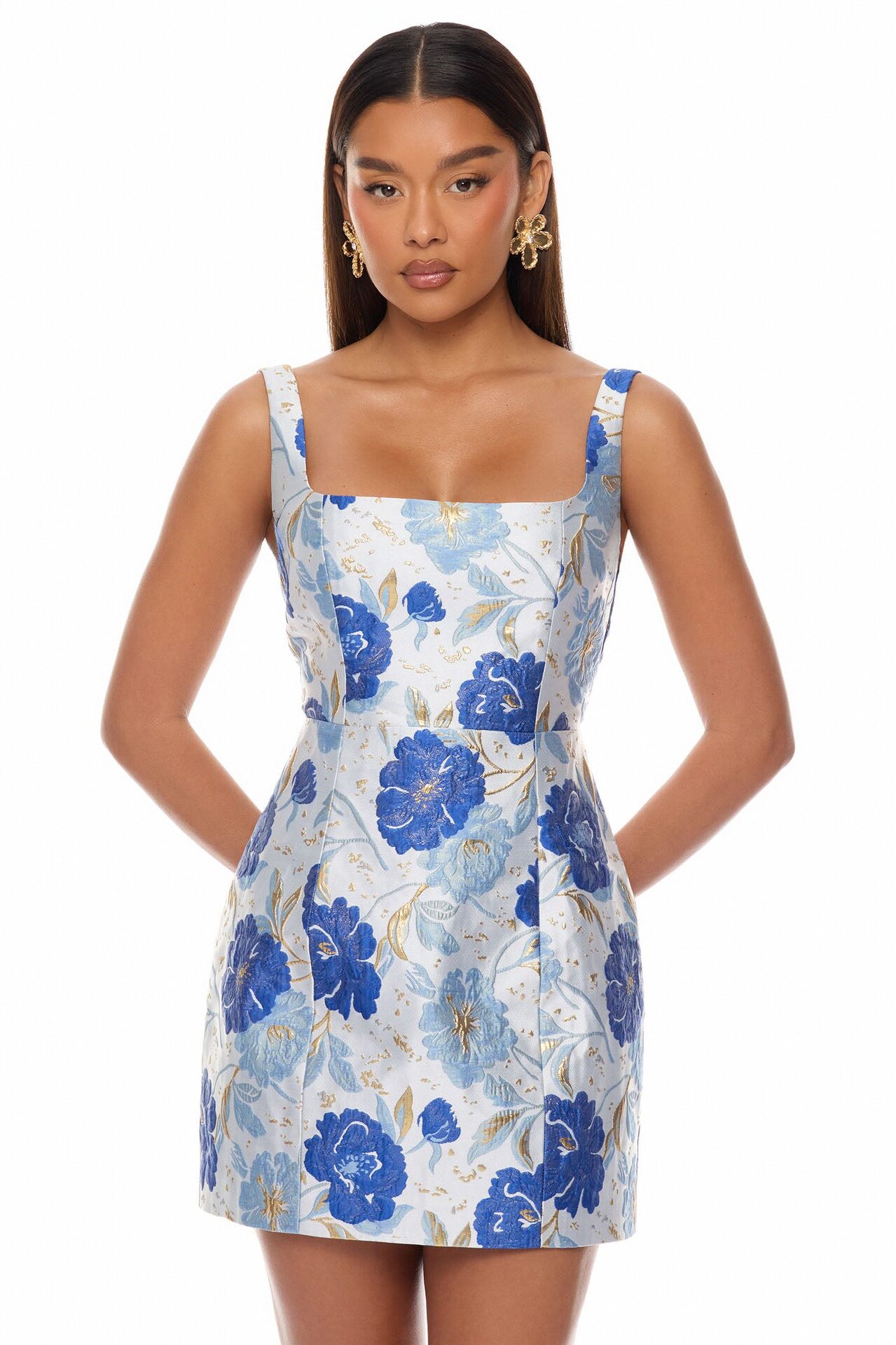 Florencia Jacquard Mini Dress - Blue/combo