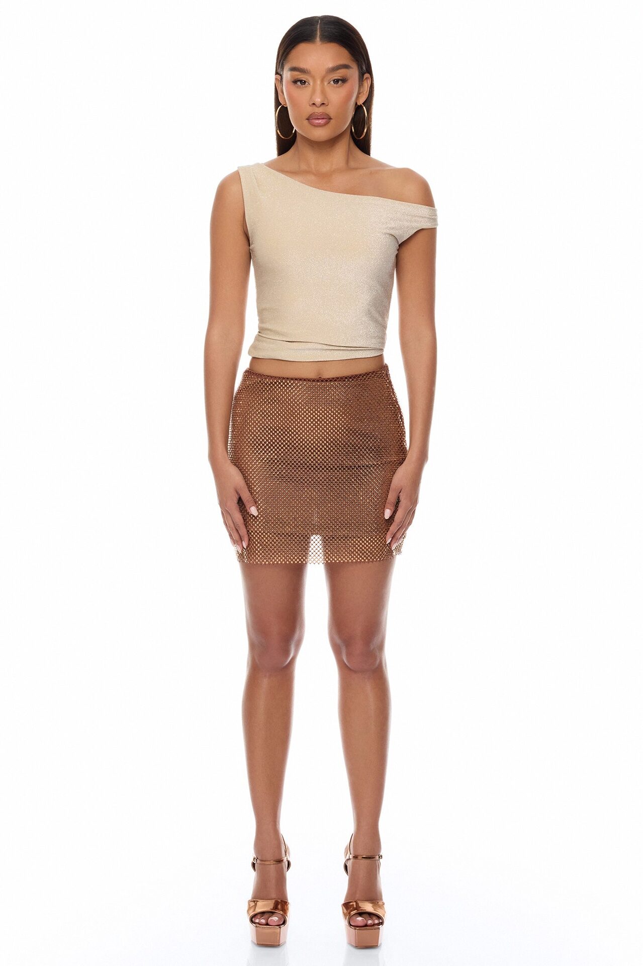 Crystal Crush Rhinestone Mini Skirt - Bronze