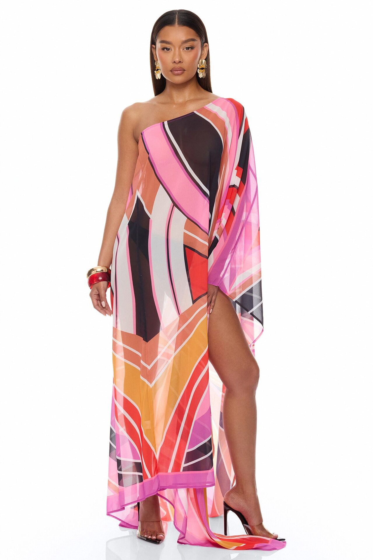 Laying Poolside Chiffon Kaftan - Pink/combo