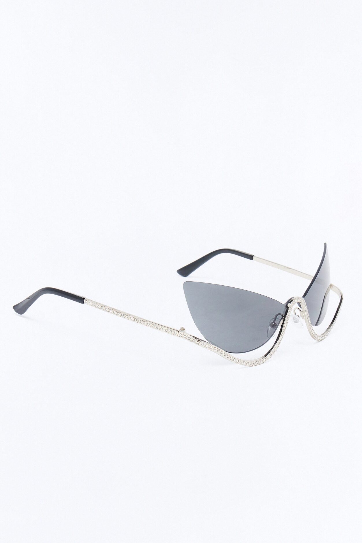 Super Nova Girl Rhinestone Sunglasses - Silver/Black