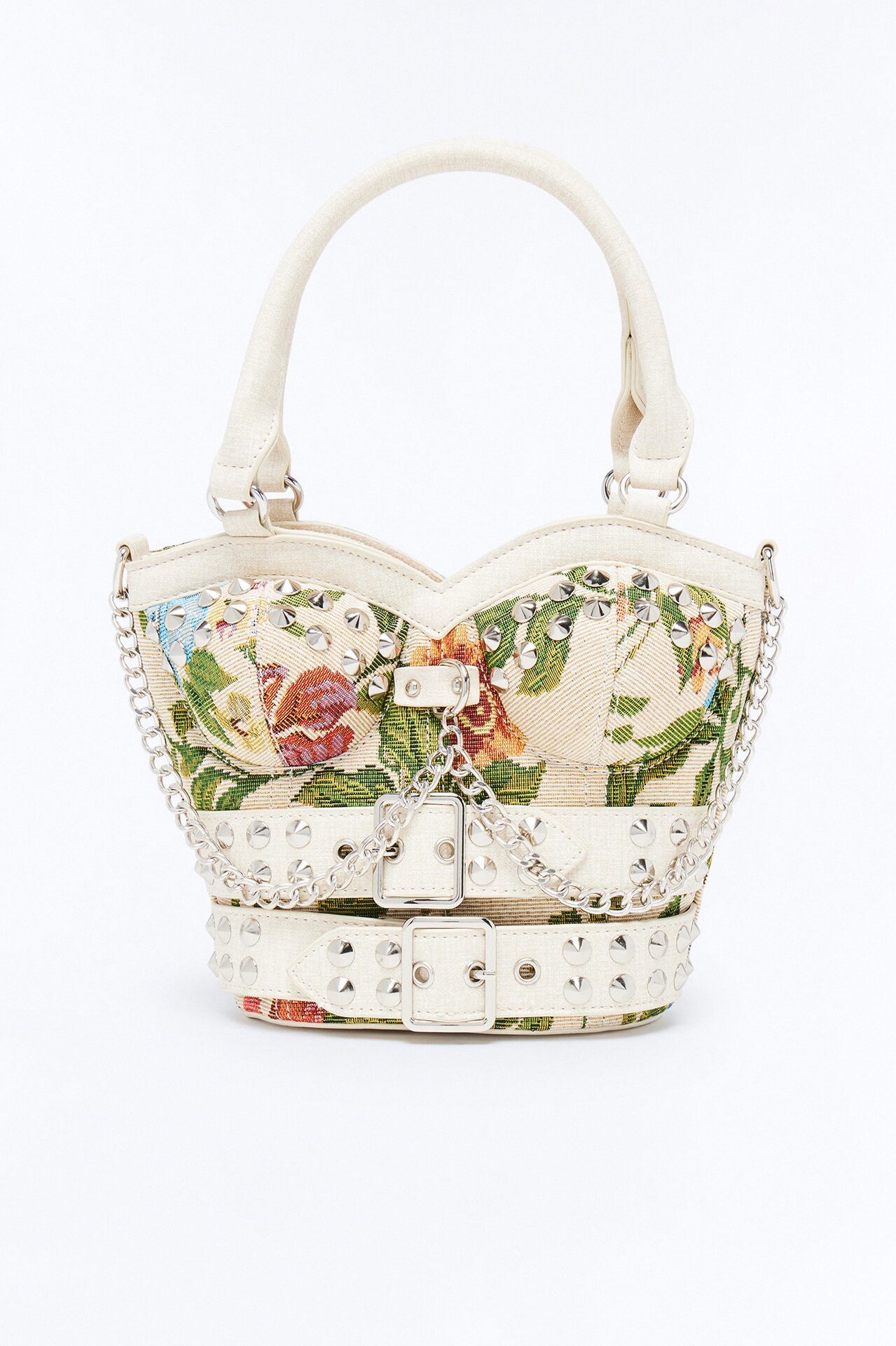 Good Graces Floral Studded Satchel Handbag - Ivory/combo