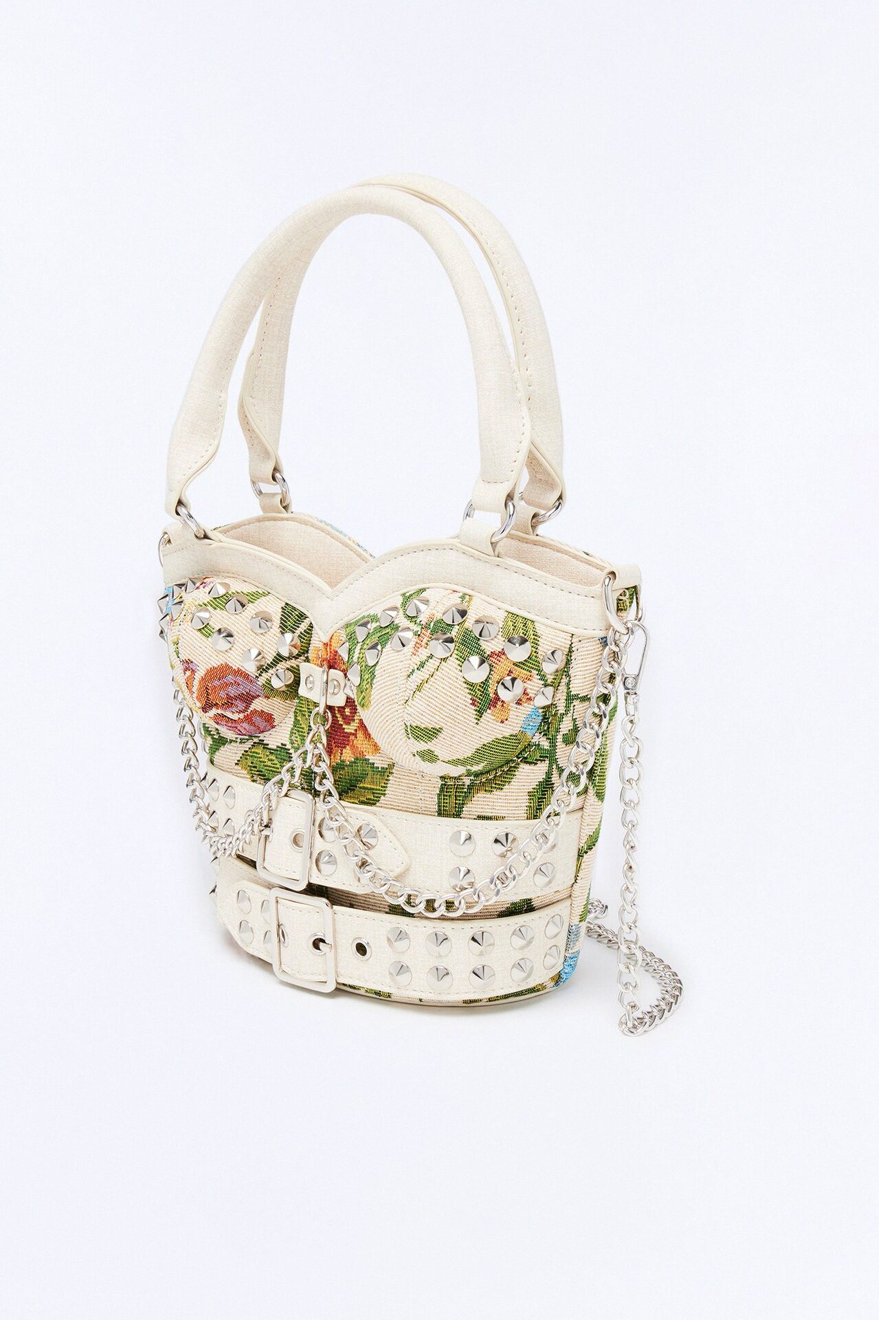 Good Graces Floral Studded Satchel Handbag - Ivory/combo