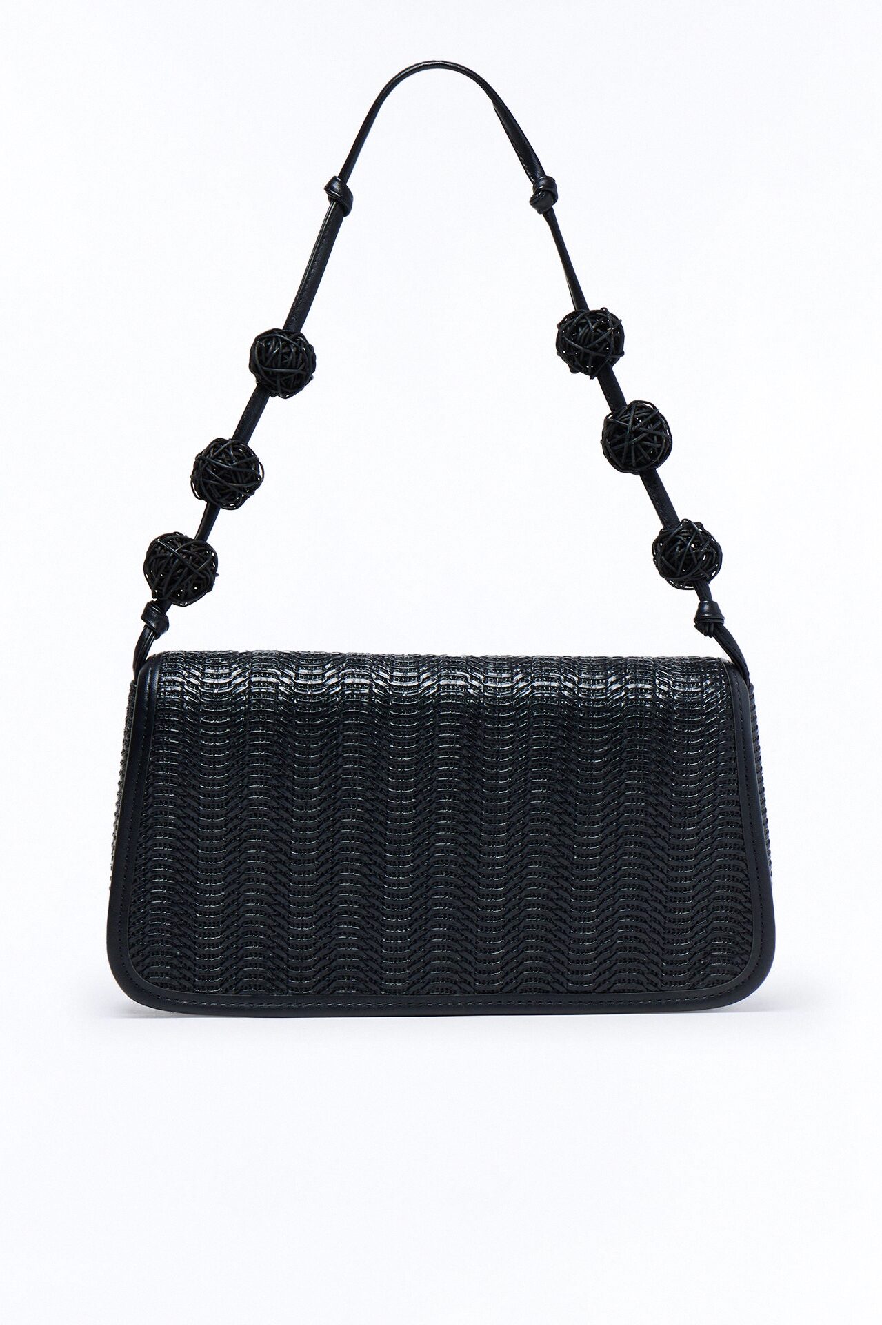 So With It Woven Shoulder Handbag - Black