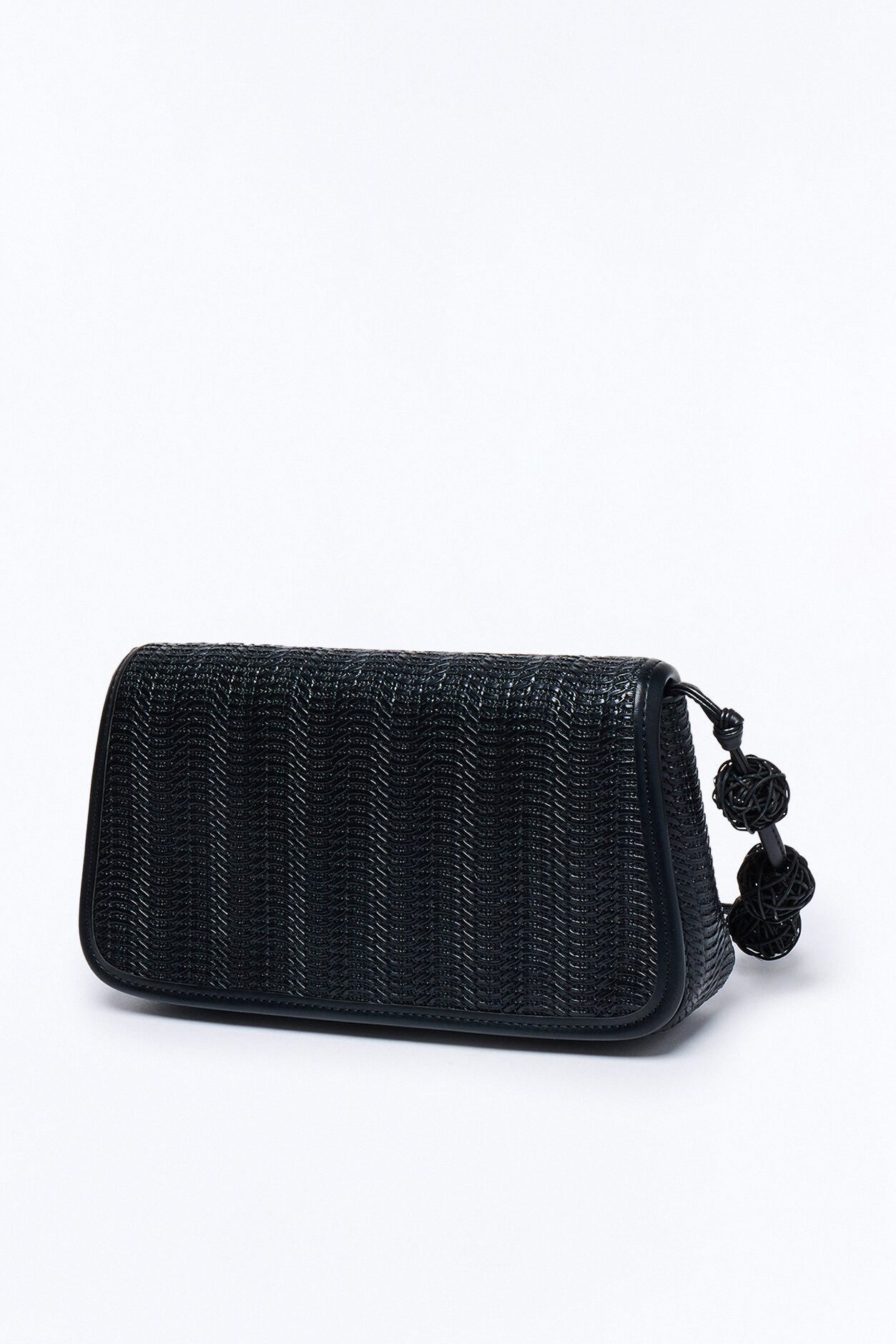 So With It Woven Shoulder Handbag - Black