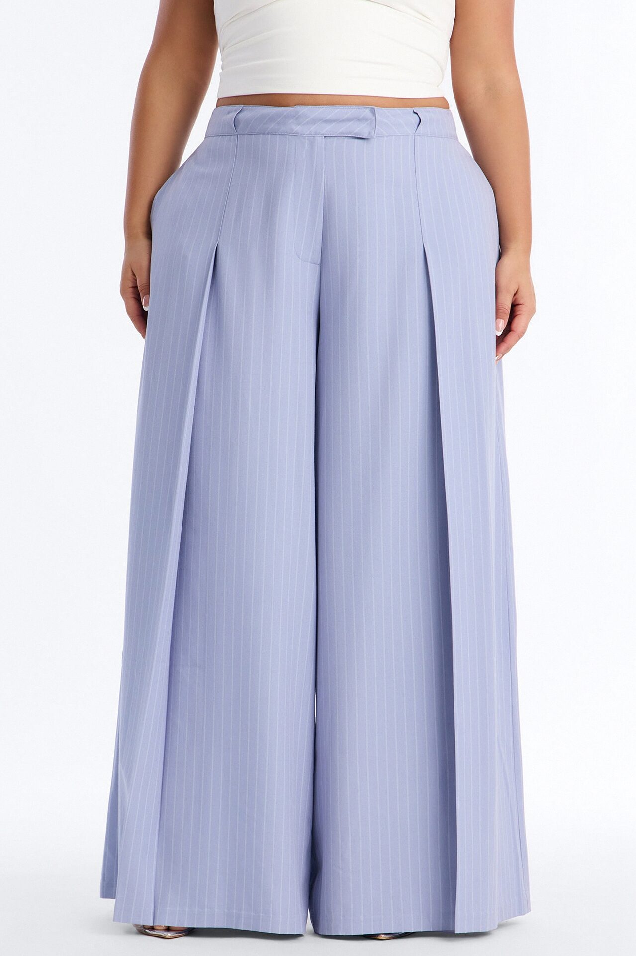 Catch A Break Pinstripe Wide Leg Pant 33″ - Blue/combo