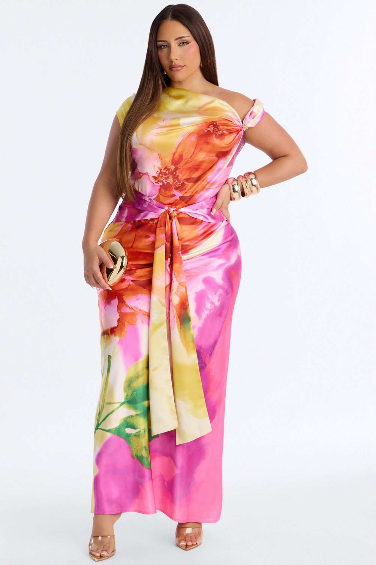 Easy To Love Me Satin Maxi Dress - Pink/combo