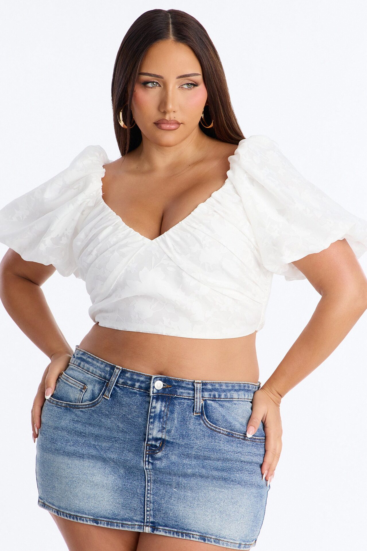 Ayla Puff Sleeve Cropped Top - White