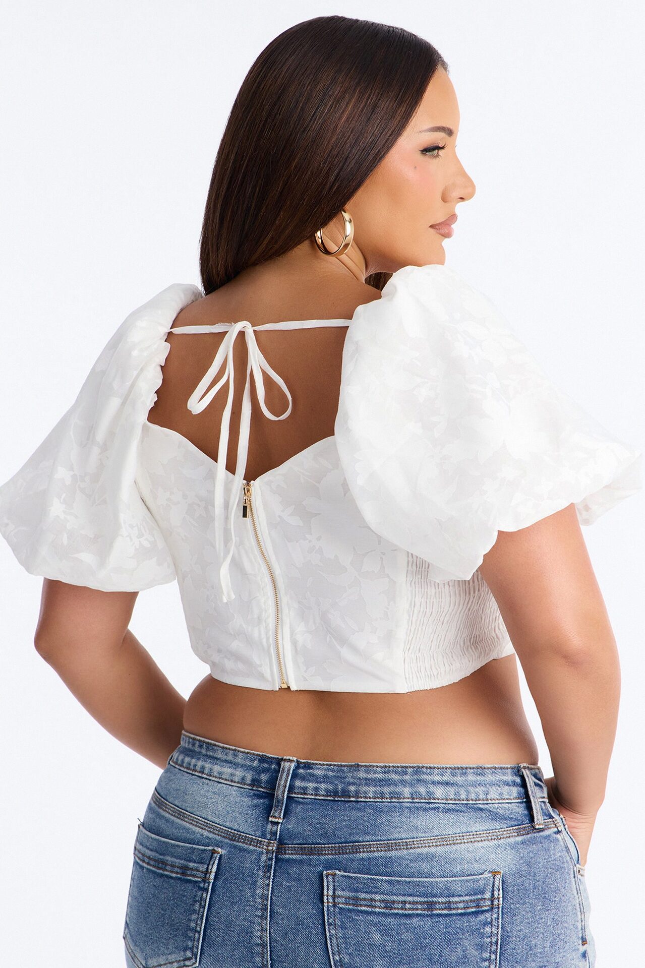 Ayla Puff Sleeve Cropped Top - White