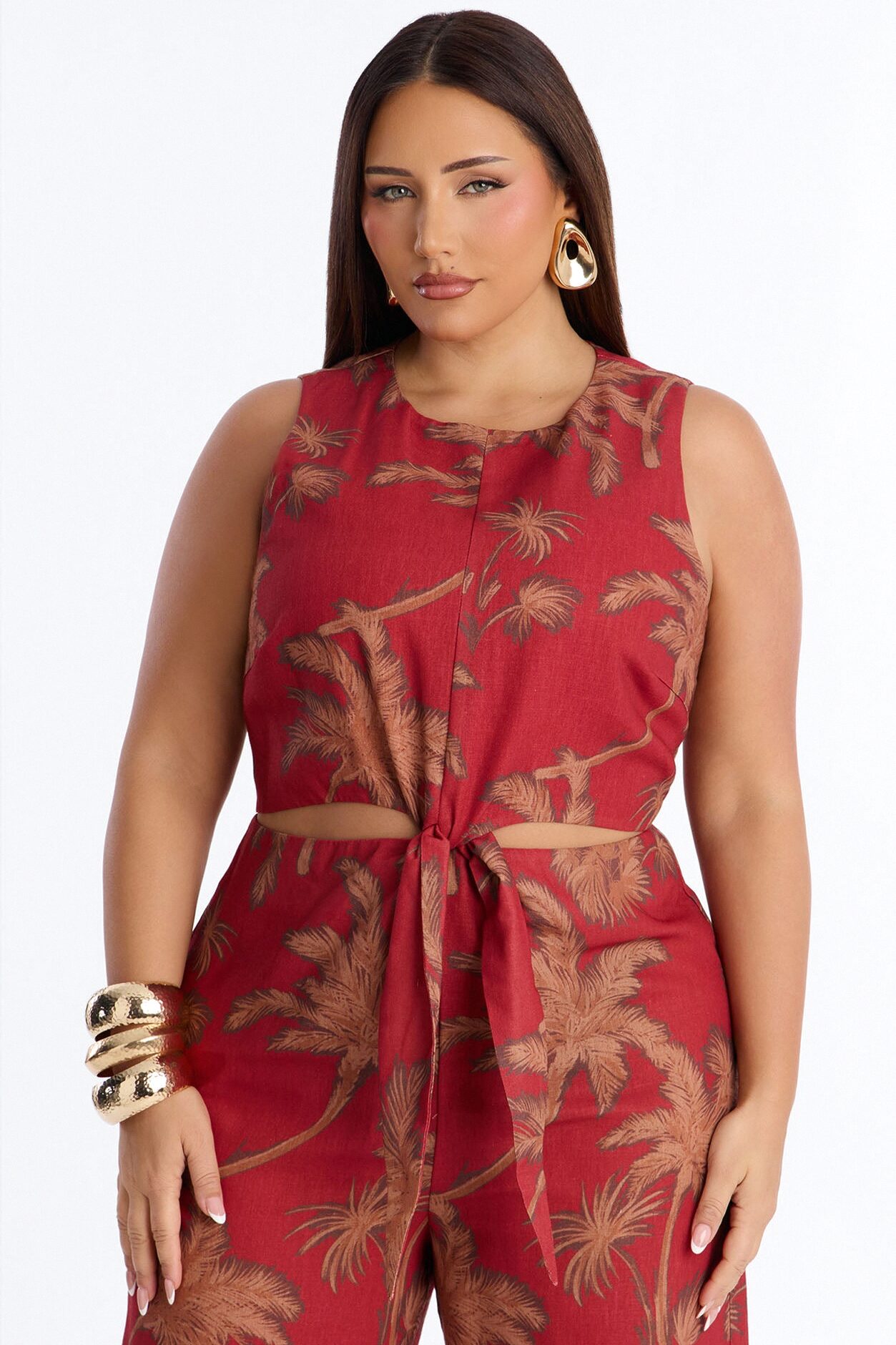 Off To Sunset Linen Jumpsuit - Rust