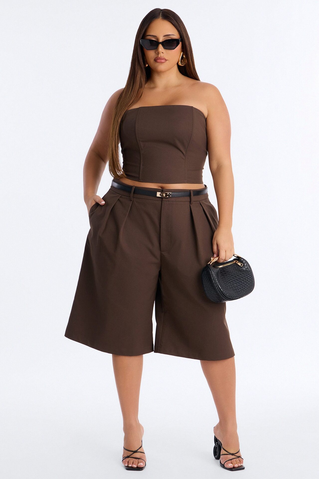 Chic Authority Belted Jort Set - Charcoal