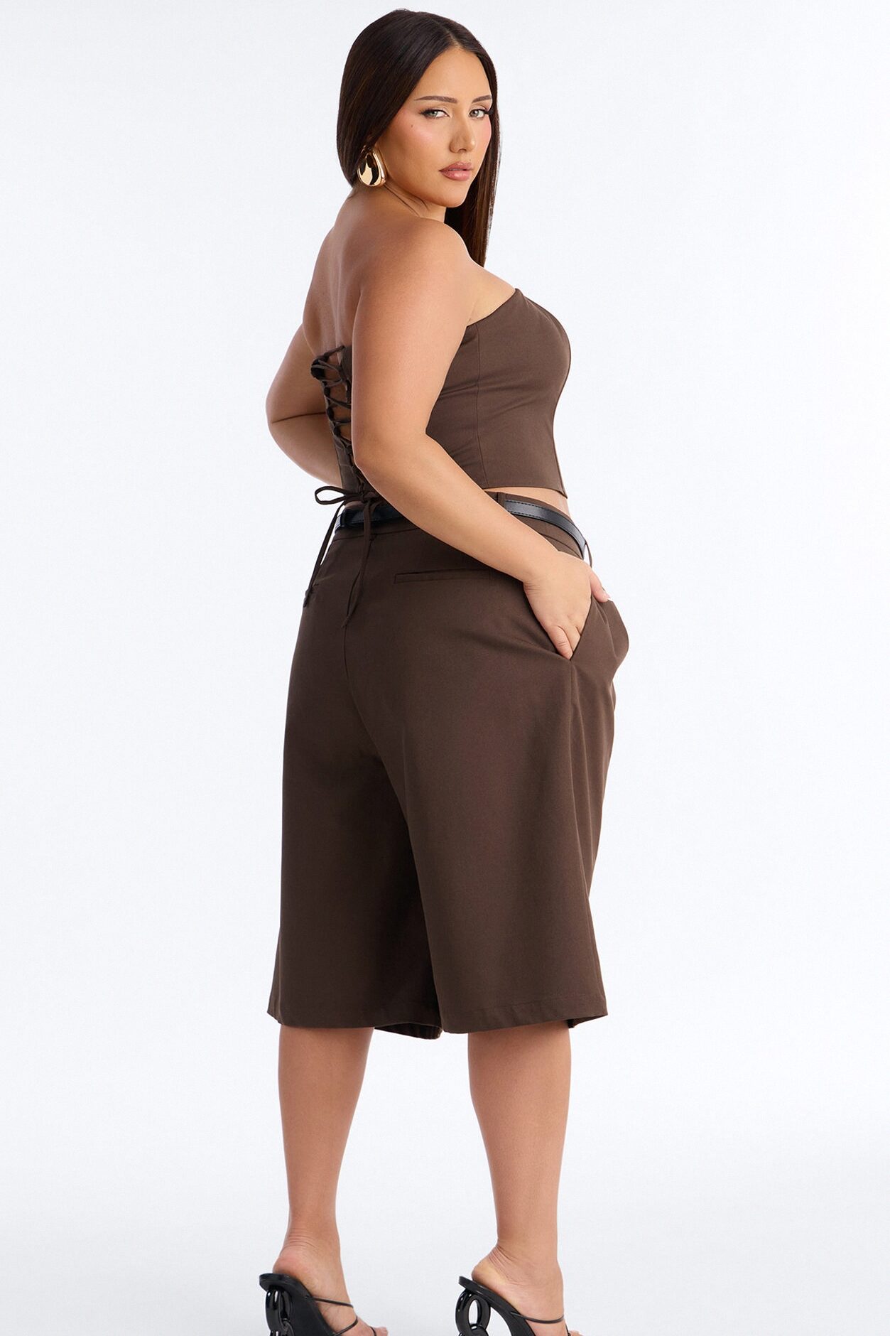 Chic Authority Belted Jort Set - Charcoal